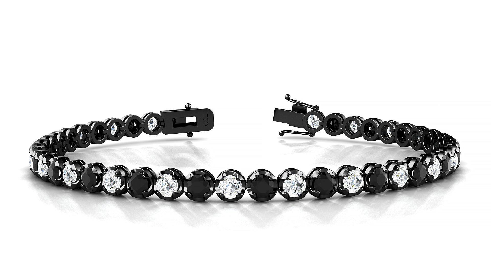 Bengal 1-1 | 18k Black Gold 3 mm Round Natural Black Diamond & Diamond Tennis Bracelet