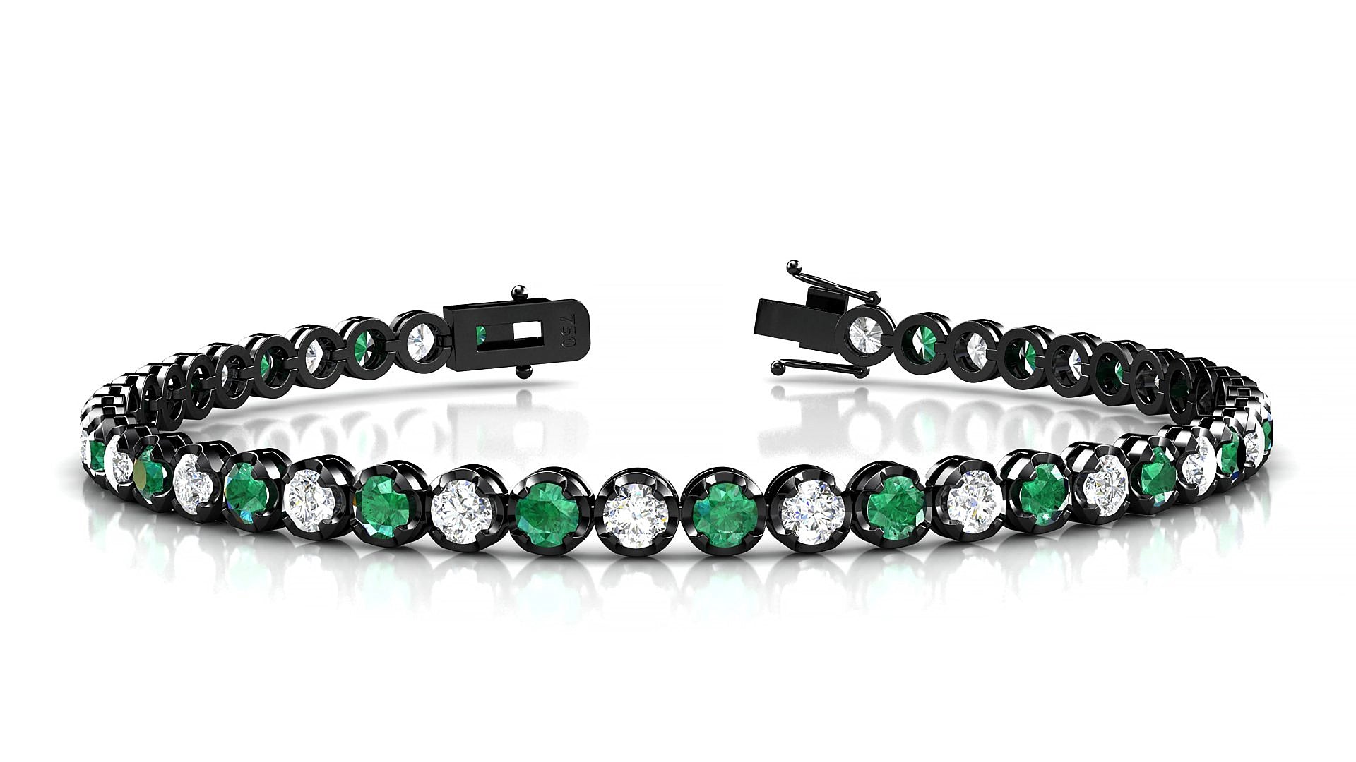 Bengal 1-1 | 18k Black Gold 3 mm Round Natural Emerald & Diamond 15 cm Tennis Bracelet