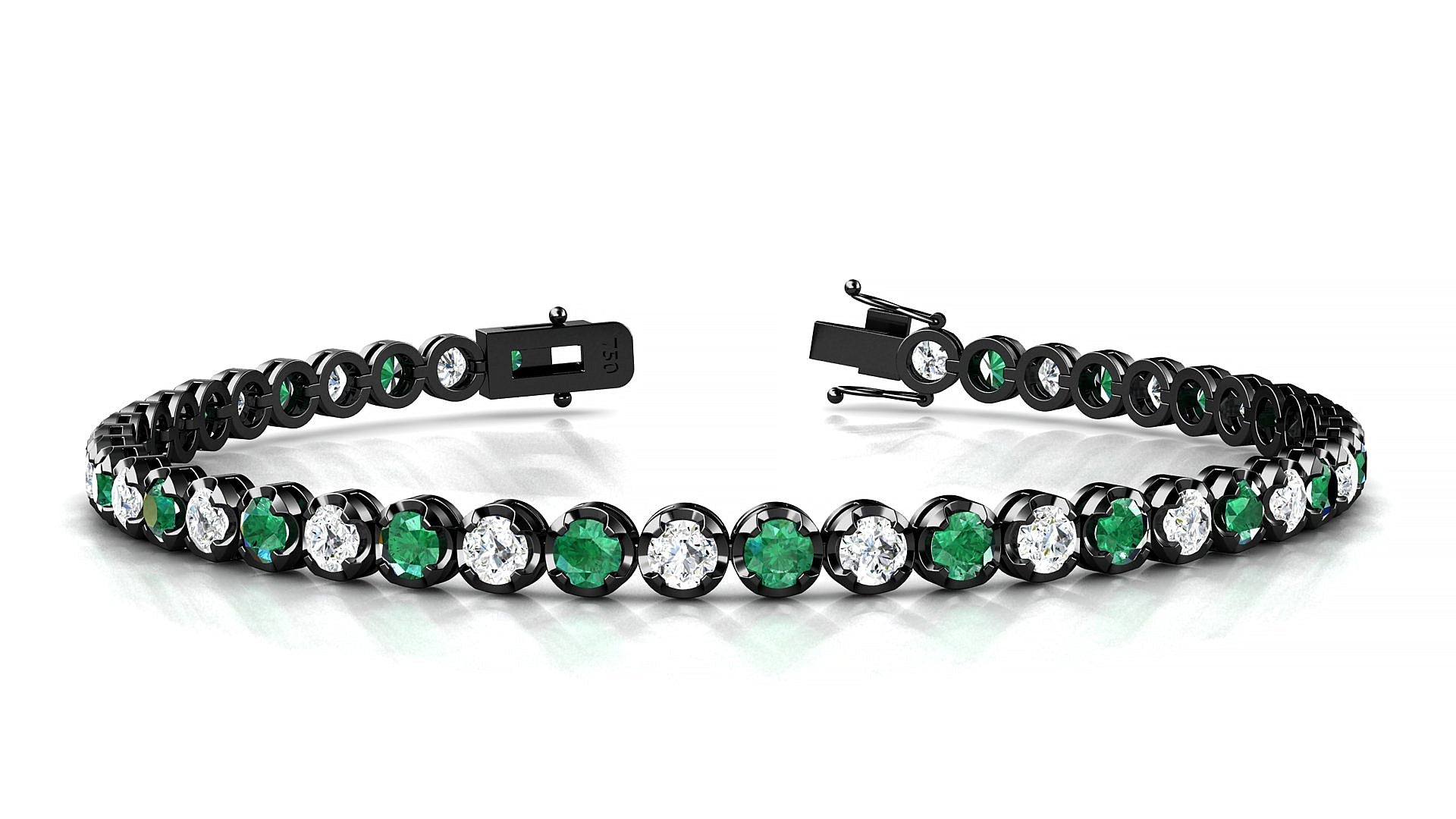 Bengal 1-1 | 18k Black Gold 3 mm Round Natural Emerald & Diamond Tennis Bracelet