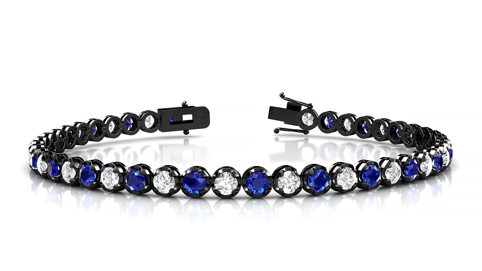 Bengal 1-1 | 18k Black Gold 3 mm Round Natural Sapphire & Diamond 15 cm Tennis Bracelet