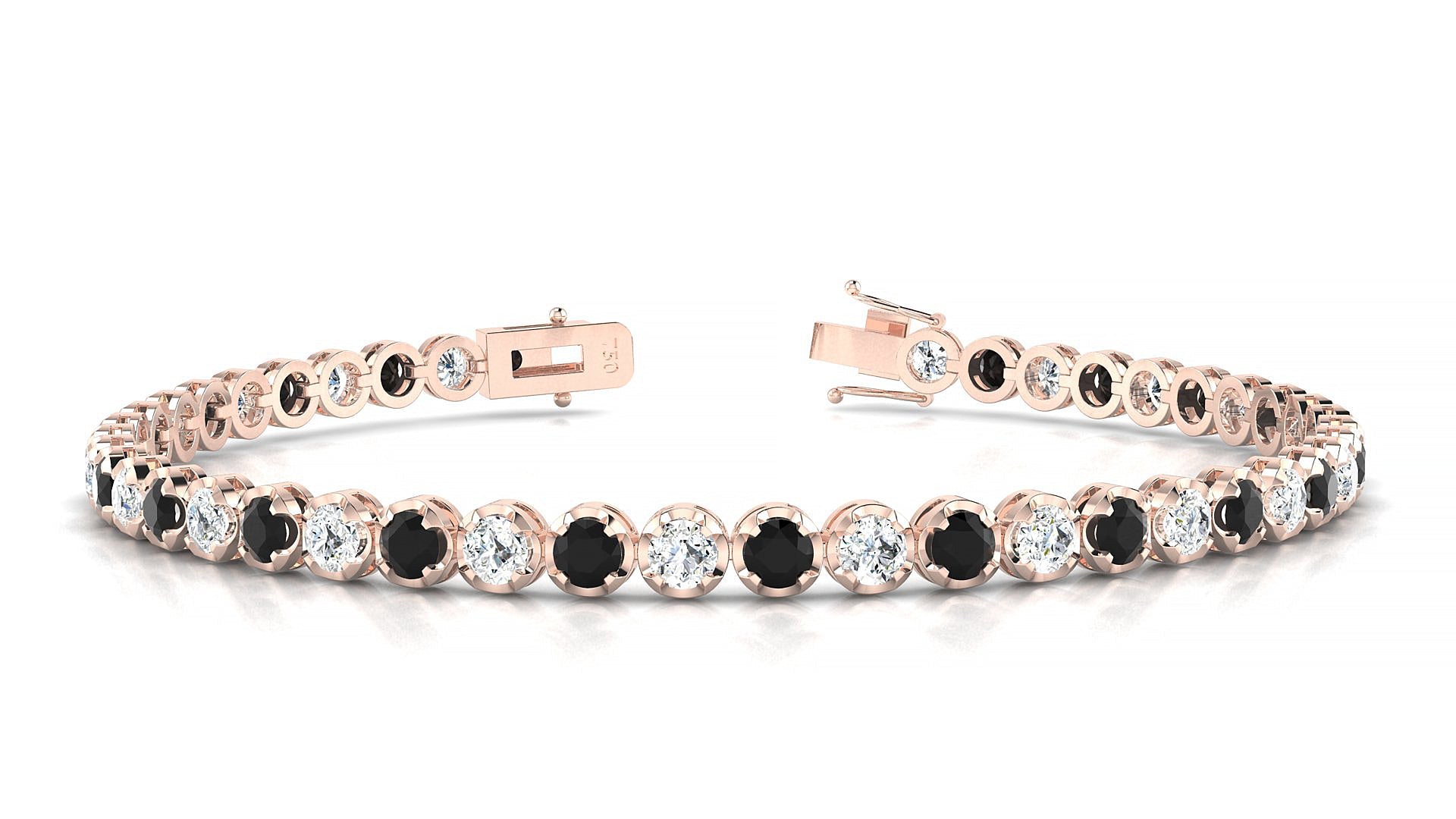 Bengal 1-1 | 18k Rose Gold 3 mm Round Natural Black Diamond & Diamond Tennis Bracelet
