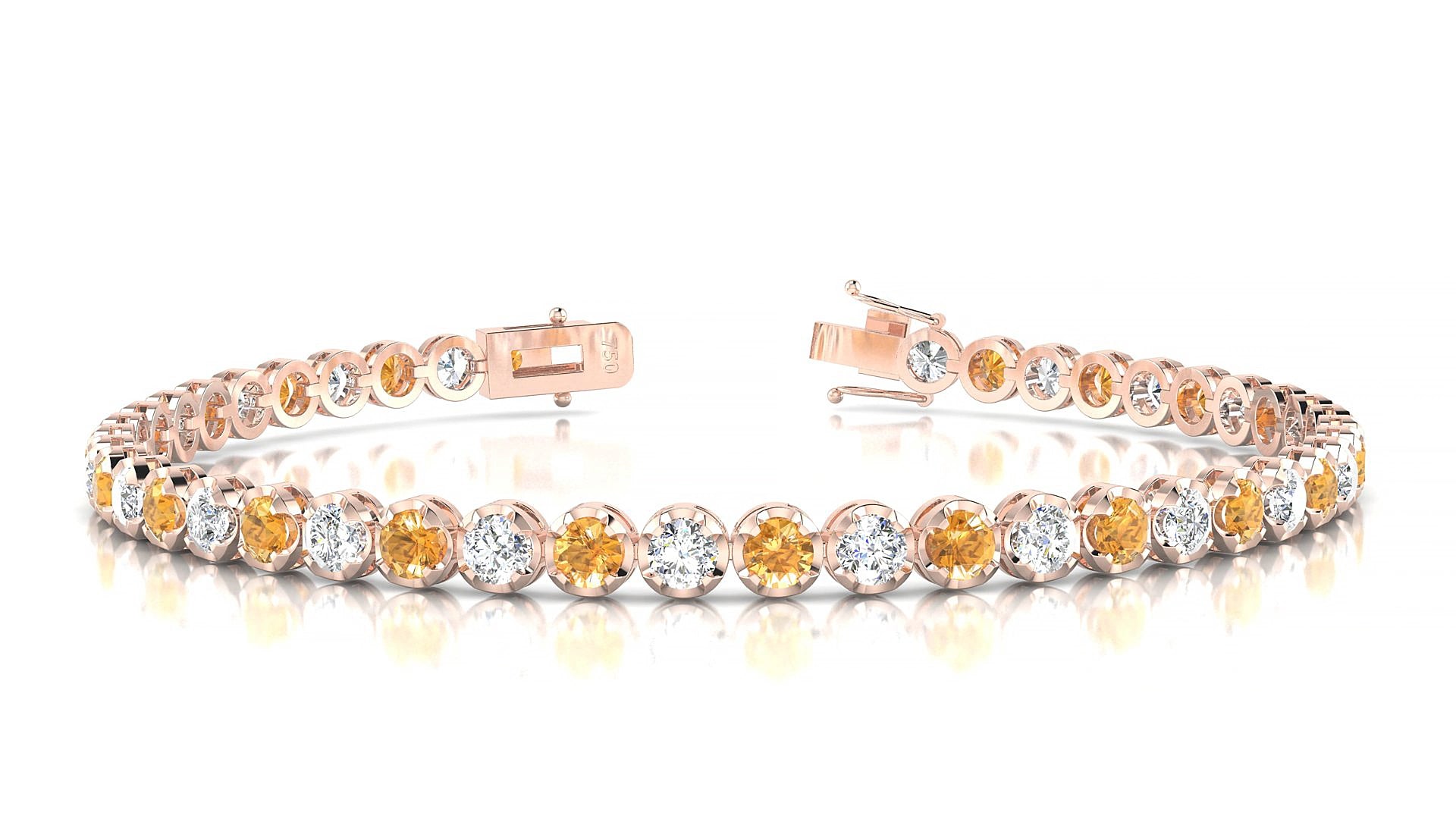 Bengal 1-1 | 18k Rose Gold 3 mm Round Natural Citrine & Diamond 15 cm Tennis Bracelet