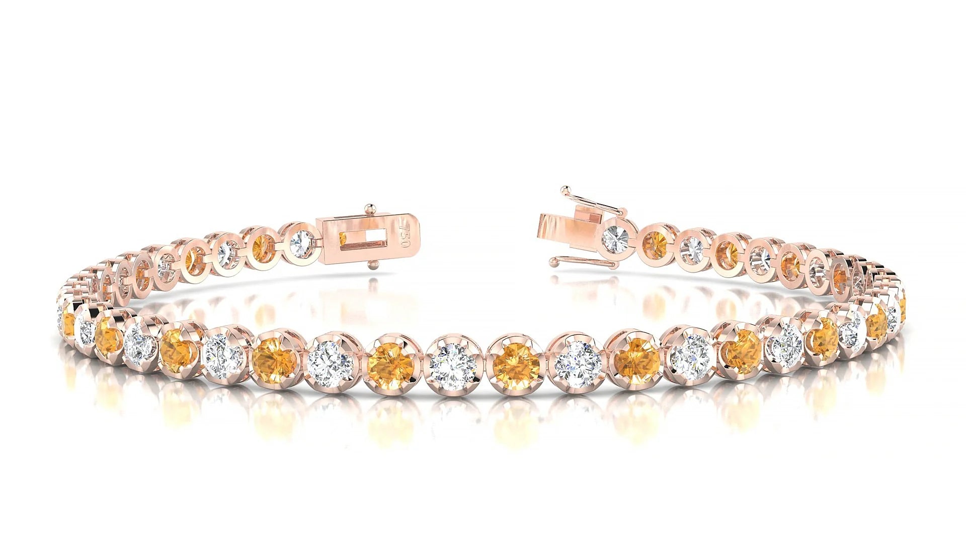 Bengal 1-1 | 18k Rose Gold 3 mm Round Natural Citrine & Diamond Tennis Bracelet