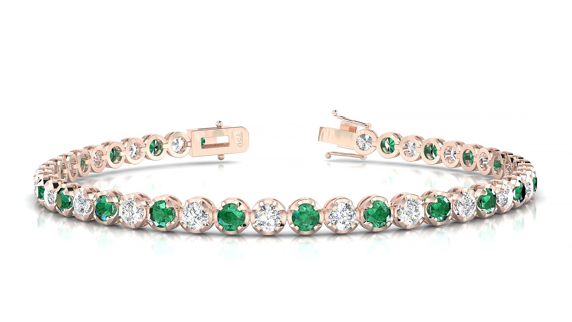 Bengal 1-1 | 18k Rose Gold 3 mm Round Natural Emerald & Diamond 19 cm Tennis Bracelet