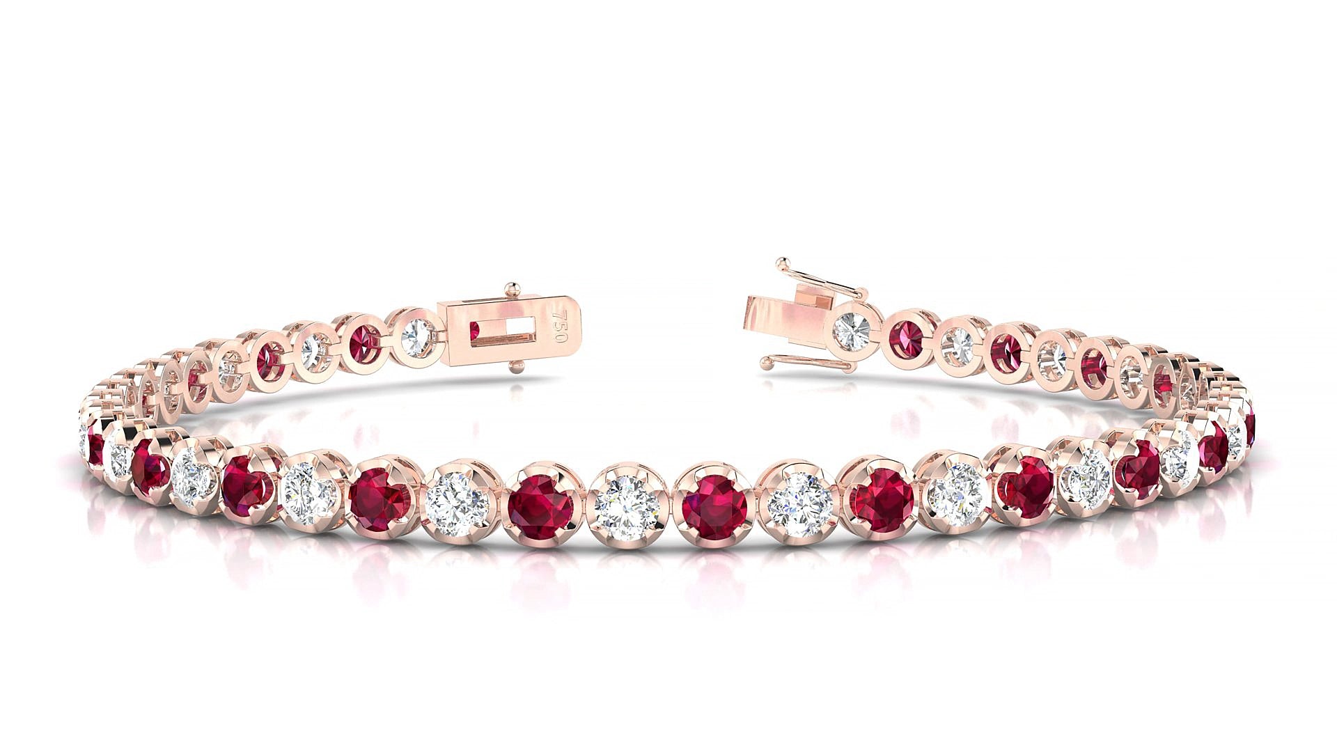 Bengal 1-1 | 18k Rose Gold 3 mm Round Natural Ruby & Diamond 17 cm Tennis Bracelet