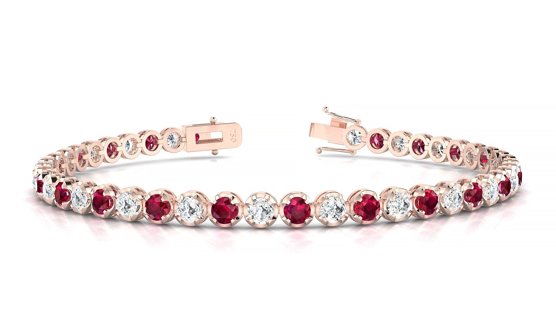 Bengal 1-1 | 18k Rose Gold 3 mm Round Natural Ruby & Diamond Tennis Bracelet