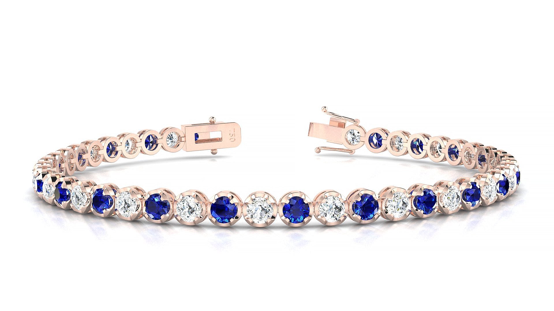 Bengal 1-1 | 18k Rose Gold 3 mm Round Natural Sapphire & Diamond Tennis Bracelet