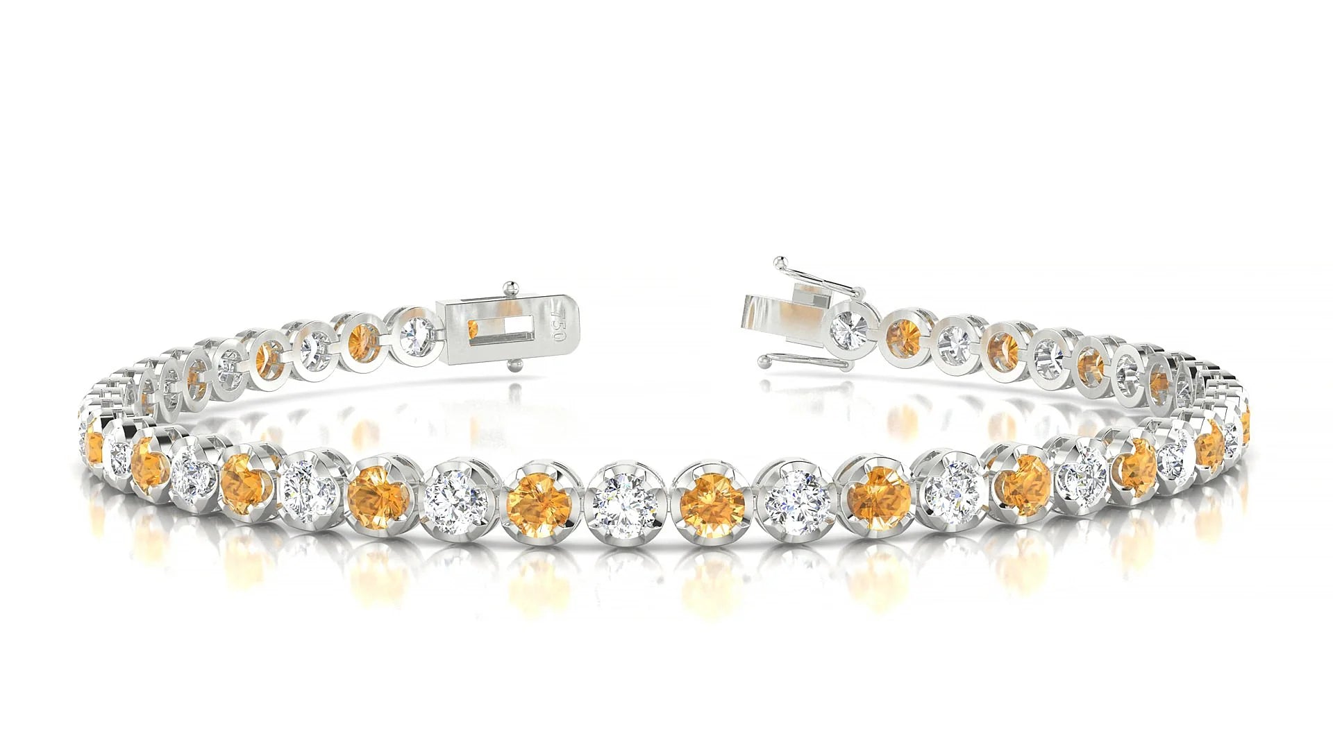 Bengal 1-1 | 18k White Gold 3 mm Round Natural Citrine & Diamond Tennis Bracelet