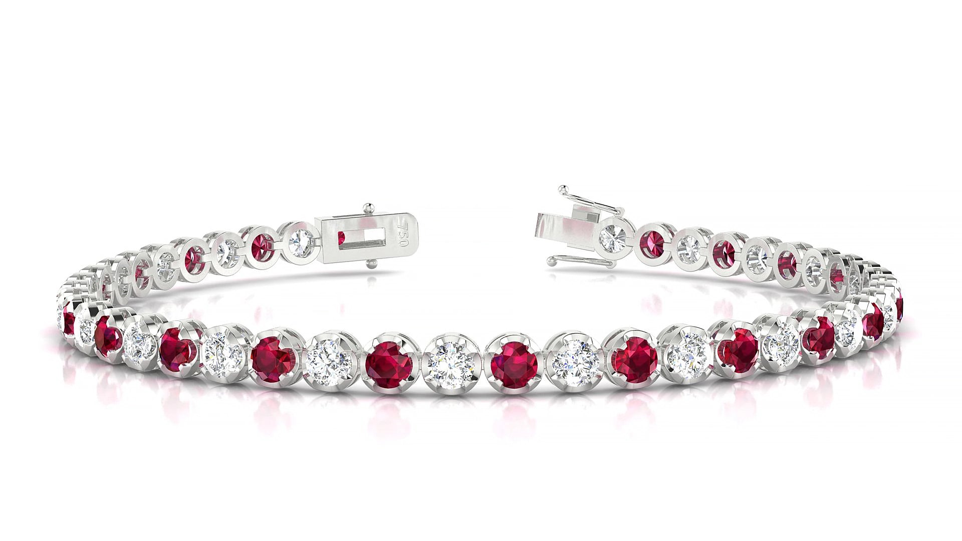 Bengal 1-1 | 18k White Gold 3 mm Round Natural Ruby & Diamond 15 cm Tennis Bracelet