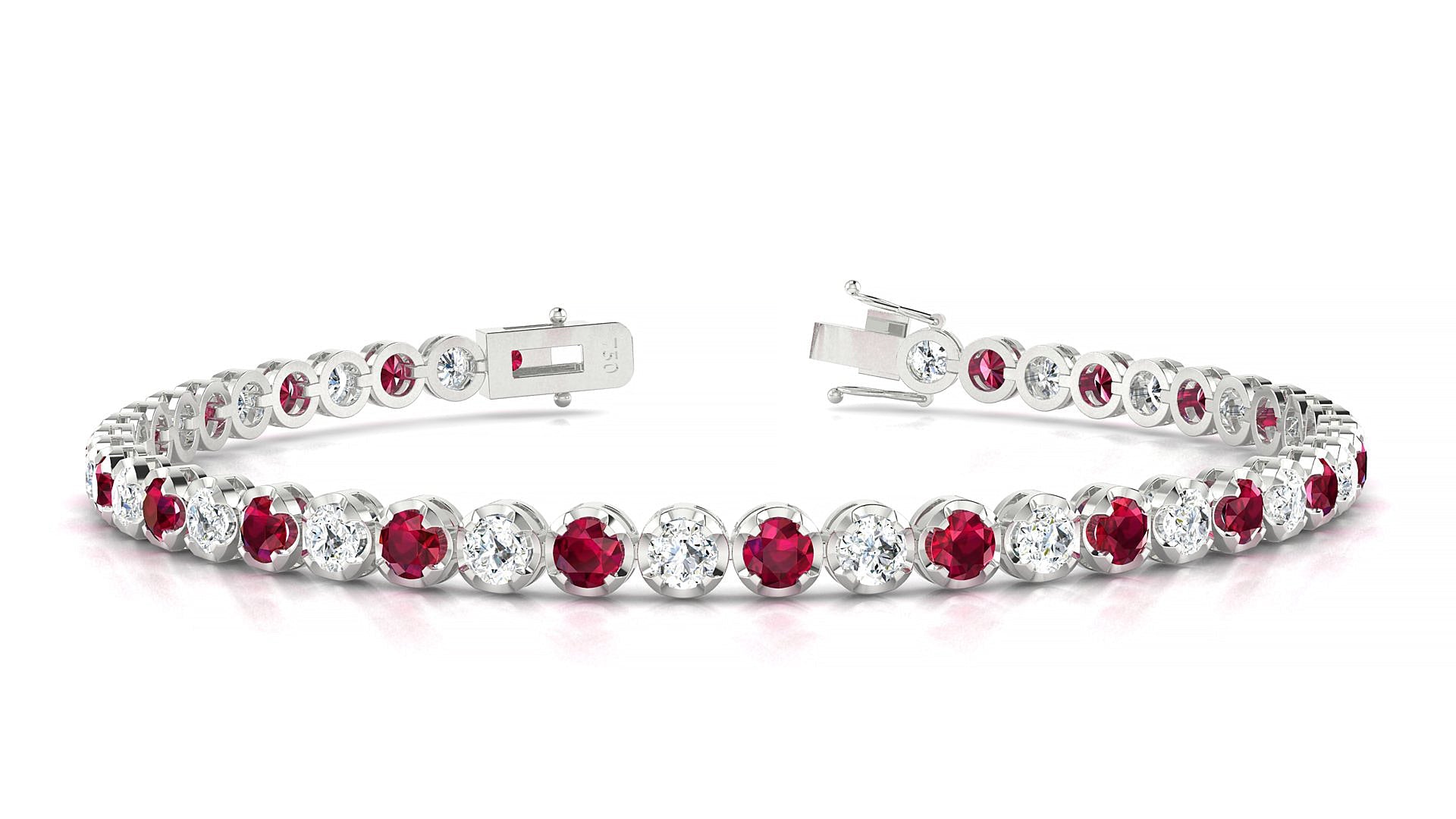 Bengal 1-1 | 18k White Gold 3 mm Round Natural Ruby & Diamond Tennis Bracelet