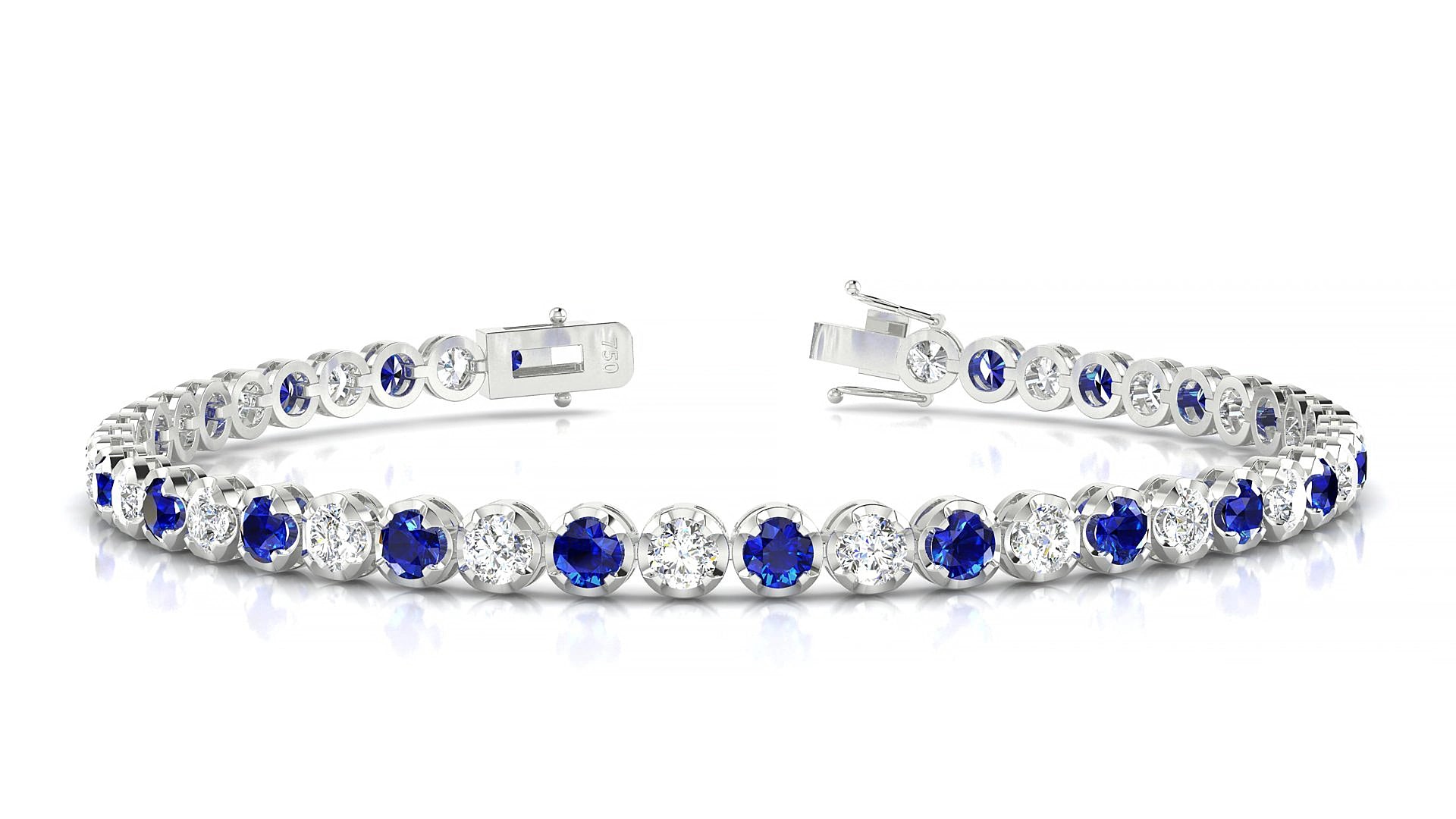 Bengal 1-1 | 18k White Gold 3 mm Round Natural Sapphire & Diamond 15 cm Tennis Bracelet