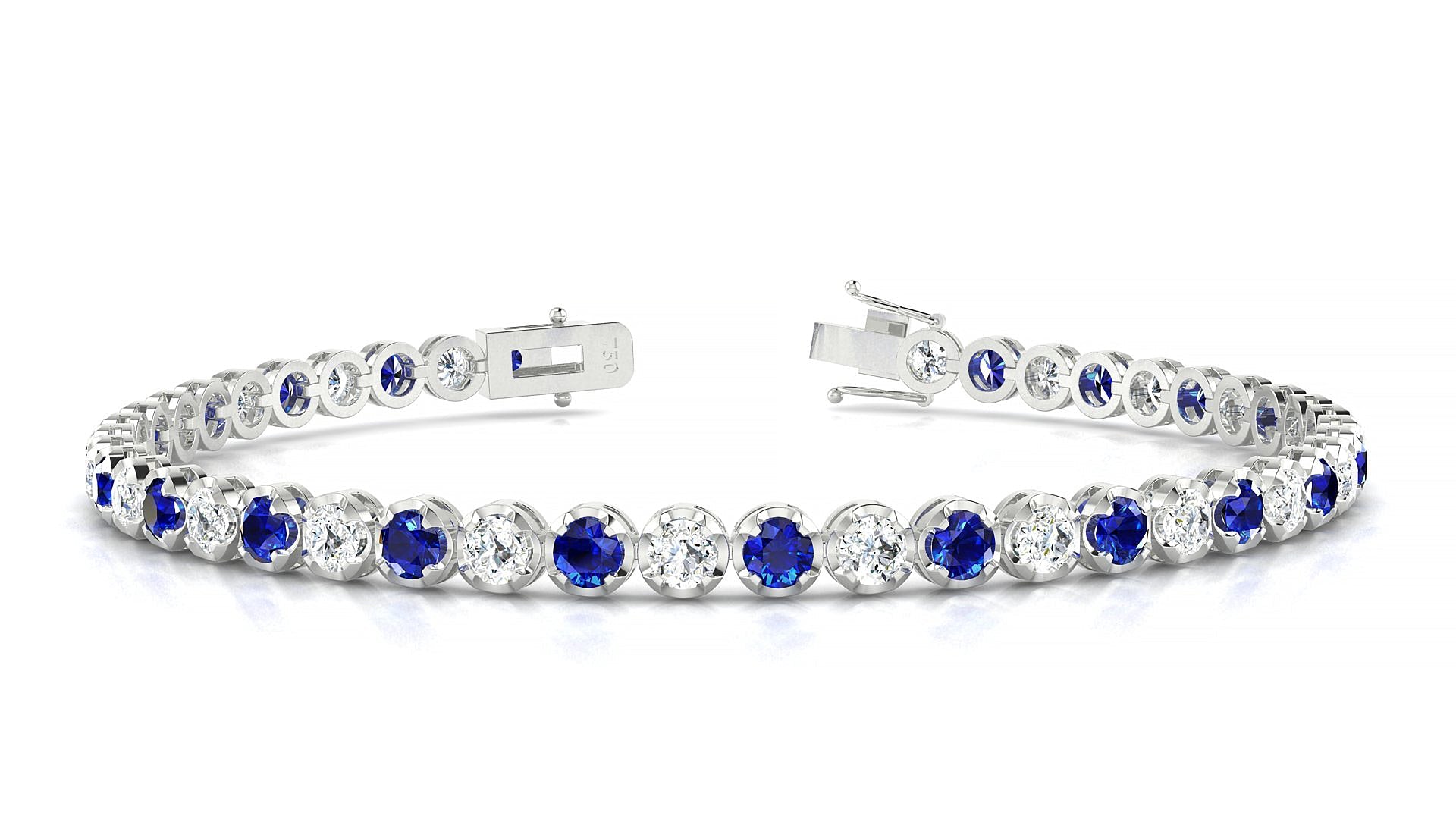 Bengal 1-1 | 18k White Gold 3 mm Round Natural Sapphire & Diamond Tennis Bracelet