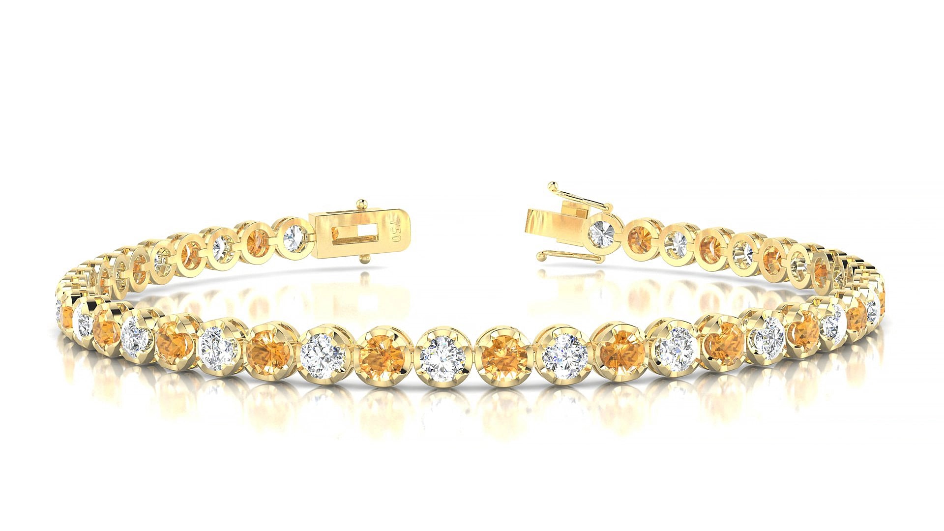 Bengal 1-1 | 18k Yellow Gold 3 mm Round Natural Citrine & Diamond 15 cm Tennis Bracelet