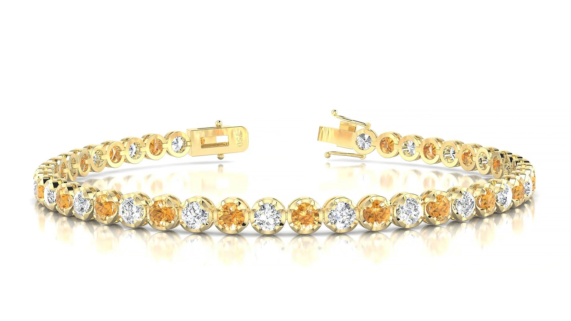 Bengal 1-1 | 18k Yellow Gold 3 mm Round Natural Citrine & Diamond Tennis Bracelet