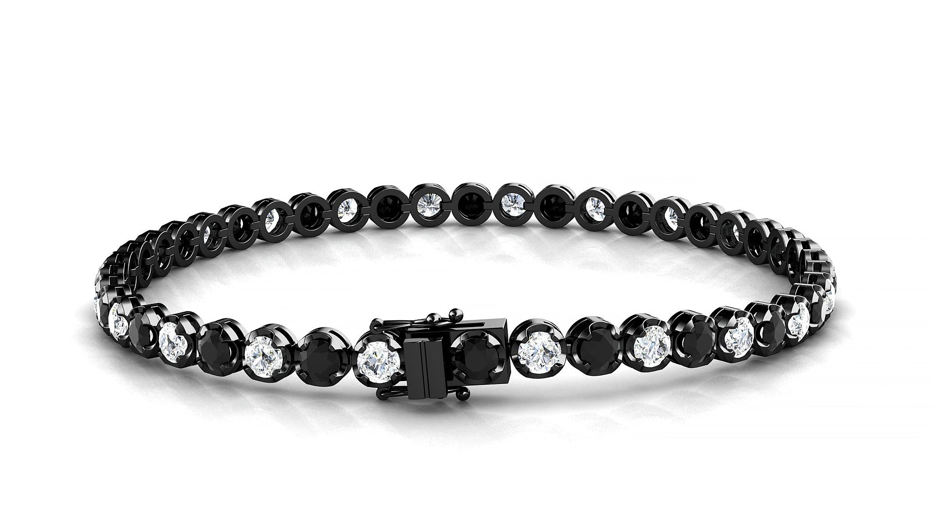 Bengal 1-1 | 18k Black Gold 3 mm Round Natural Black Diamond & Diamond 15 cm Tennis Bracelet