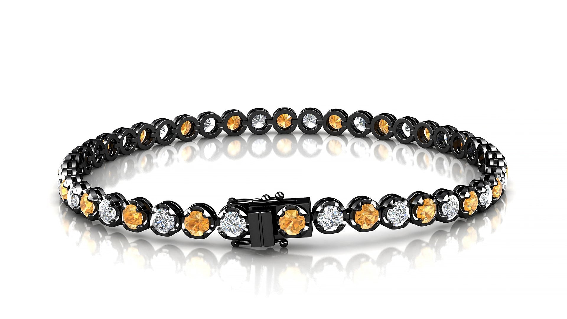 Bengal 1-1 | 18k Black Gold 3 mm Round Natural Citrine & Diamond 16 cm Tennis Bracelet