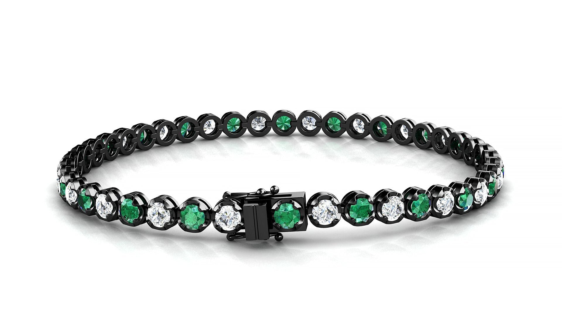 Bengal 1-1 | 18k Black Gold 3 mm Round Natural Emerald & Diamond Tennis Bracelet