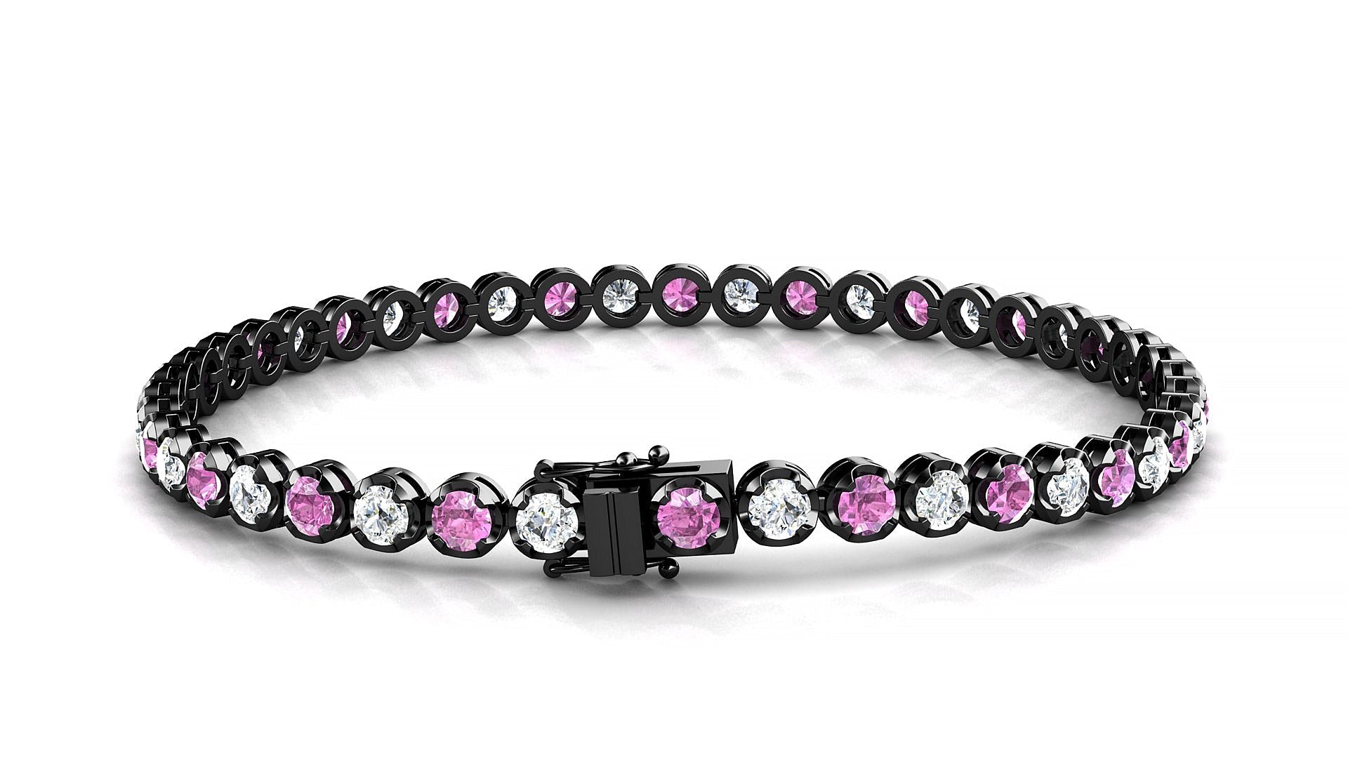Bengal 1-1 | 18k Black Gold 3 mm Round Natural Pink Sapphire & Diamond Tennis Bracelet