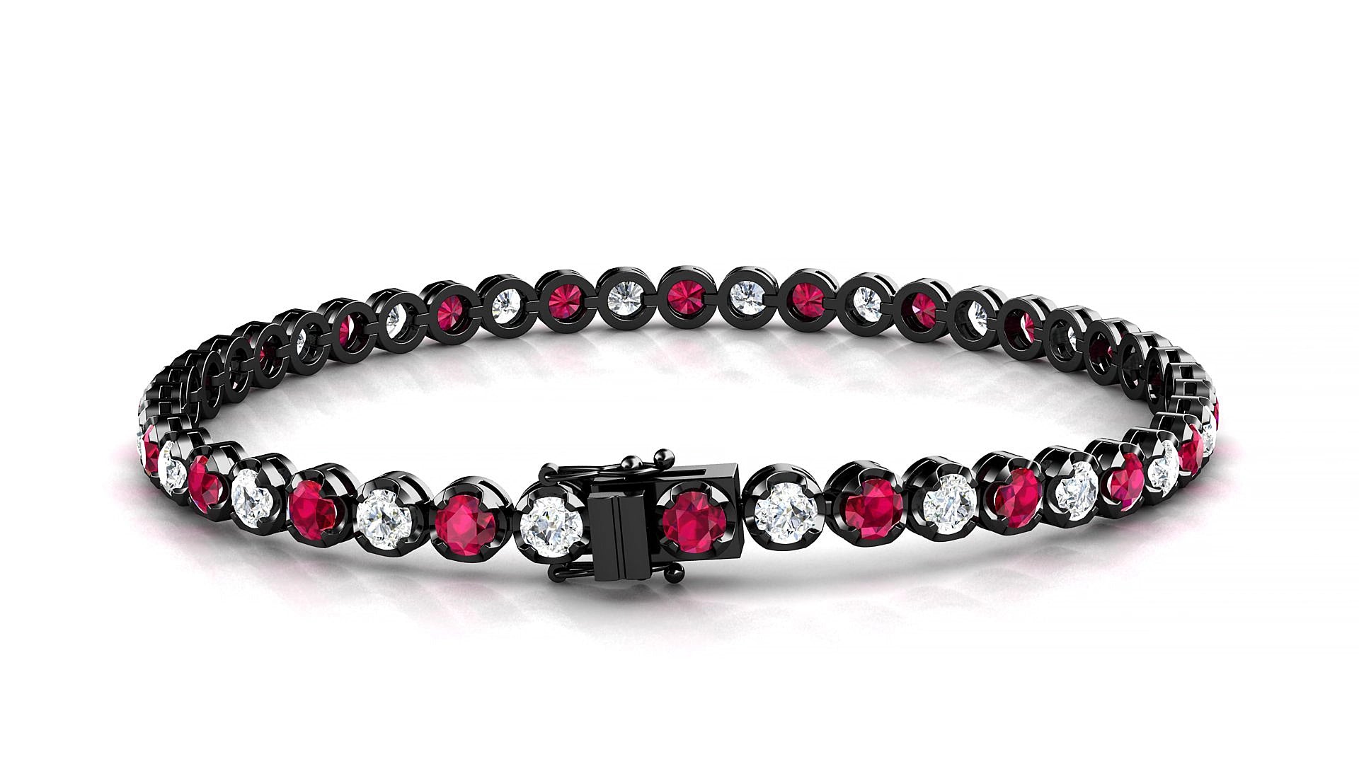 Bengal 1-1 | 18k Black Gold 3 mm Round Natural Ruby & Diamond 15 cm Tennis Bracelet