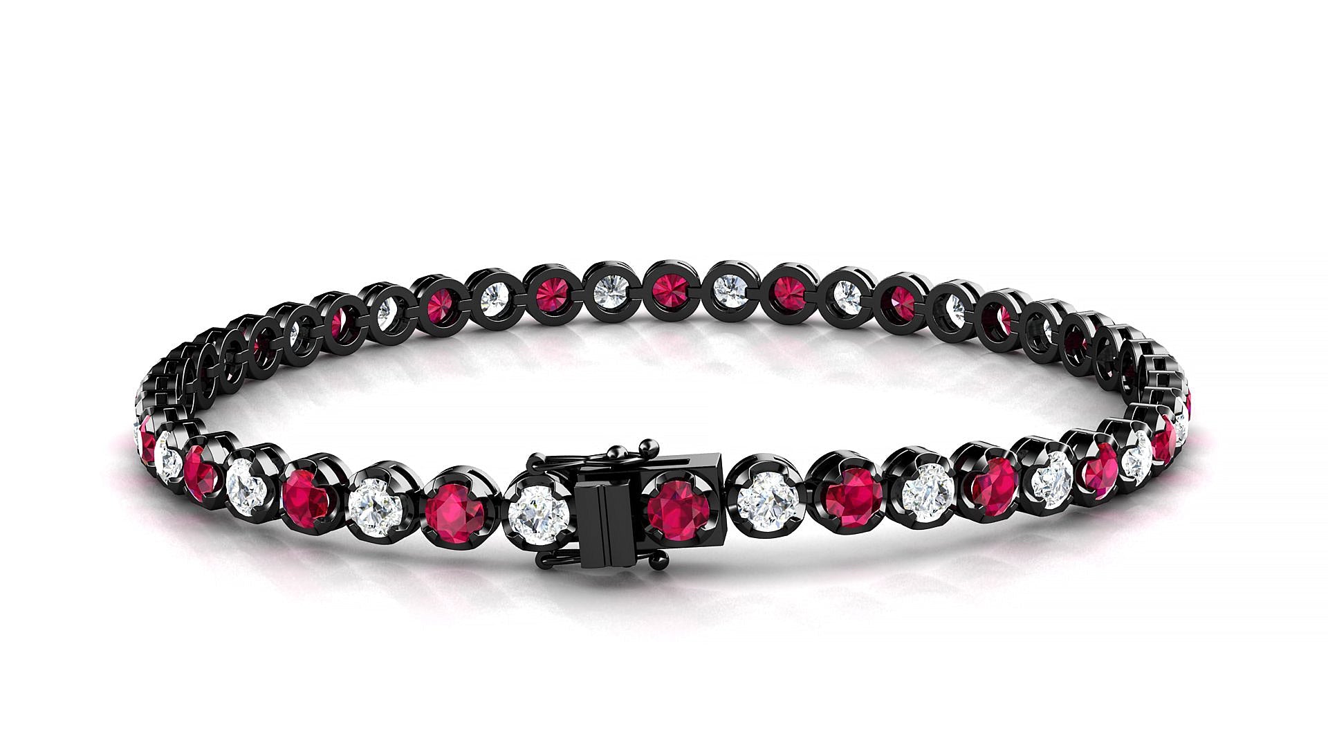 Bengal 1-1 | 18k Black Gold 3 mm Round Natural Ruby & Diamond Tennis Bracelet