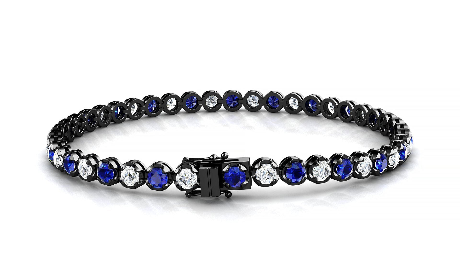 Bengal 1-1 | 18k Black Gold 3 mm Round Natural Sapphire & Diamond Tennis Bracelet