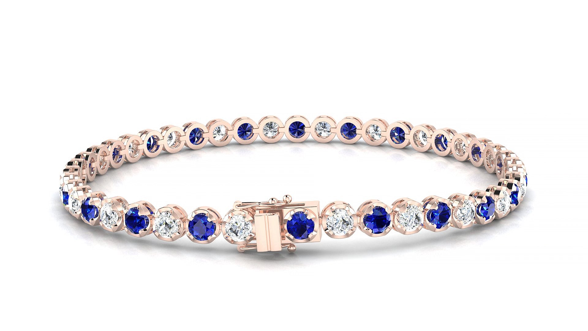 Bengal 1-1 | 18k Rose Gold 3 mm Round Natural Sapphire & Diamond 19 cm Tennis Bracelet