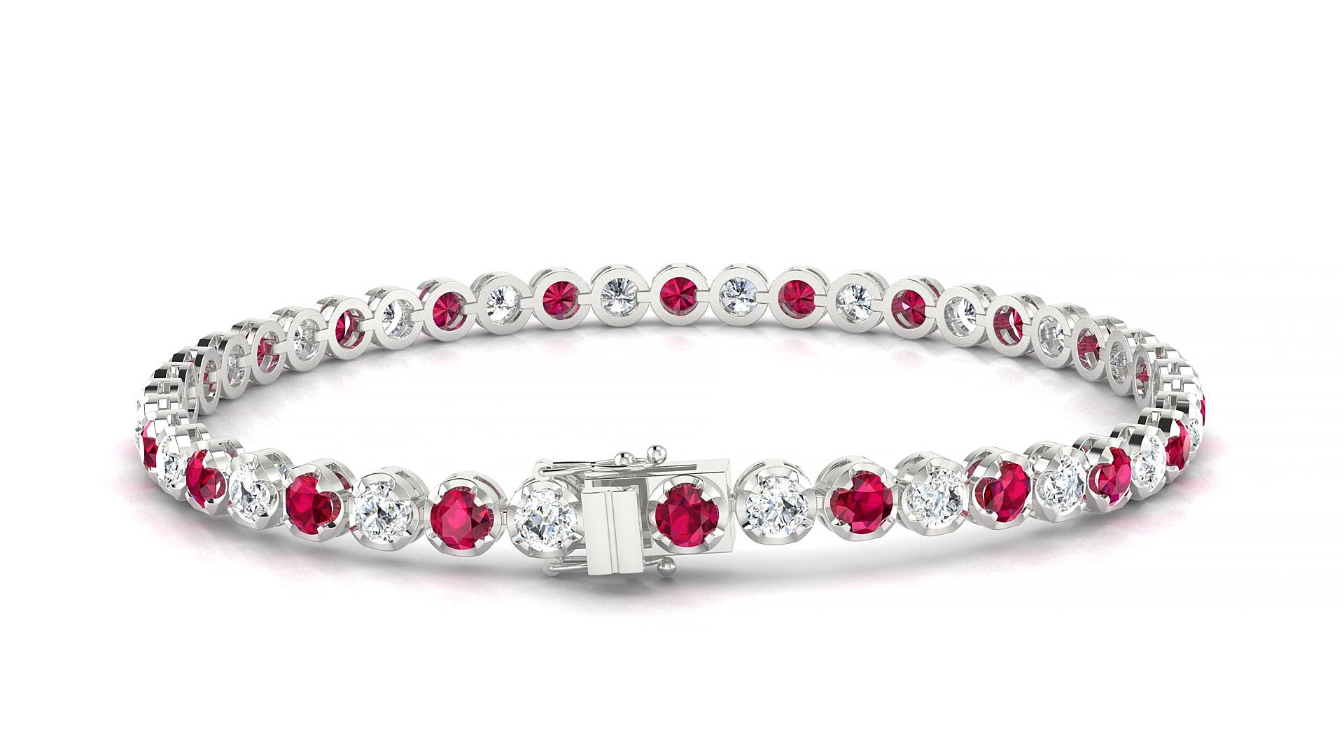 Bengal 1-1 | 18k White Gold 3 mm Round Natural Ruby & Diamond 19 cm Tennis Bracelet