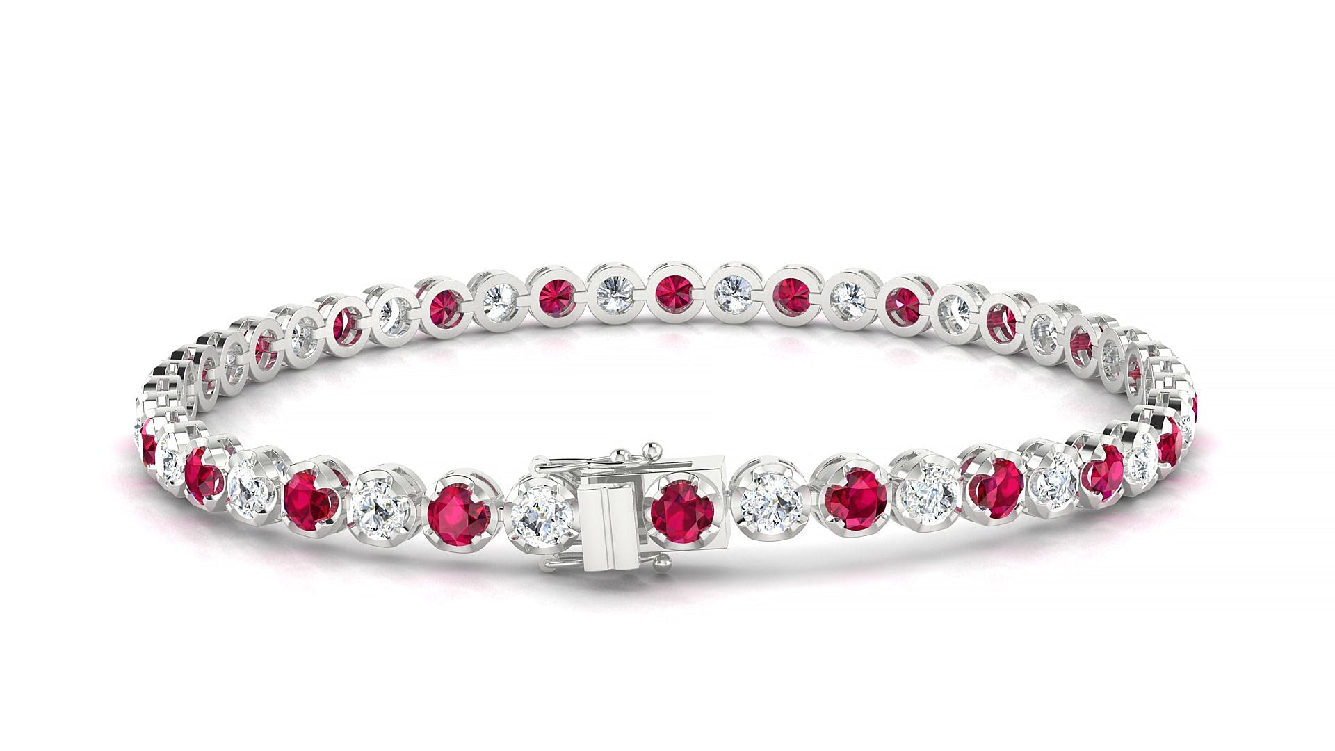 Bengal 1-1 | 18k White Gold 3 mm Round Natural Ruby & Diamond Tennis Bracelet