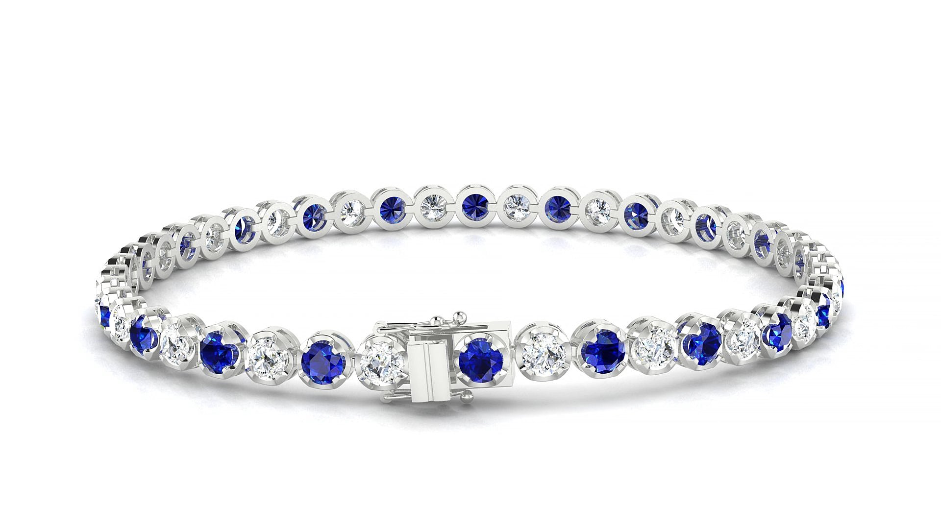 Bengal 1-1 | 18k White Gold 3 mm Round Natural Sapphire & Diamond 19 cm Tennis Bracelet