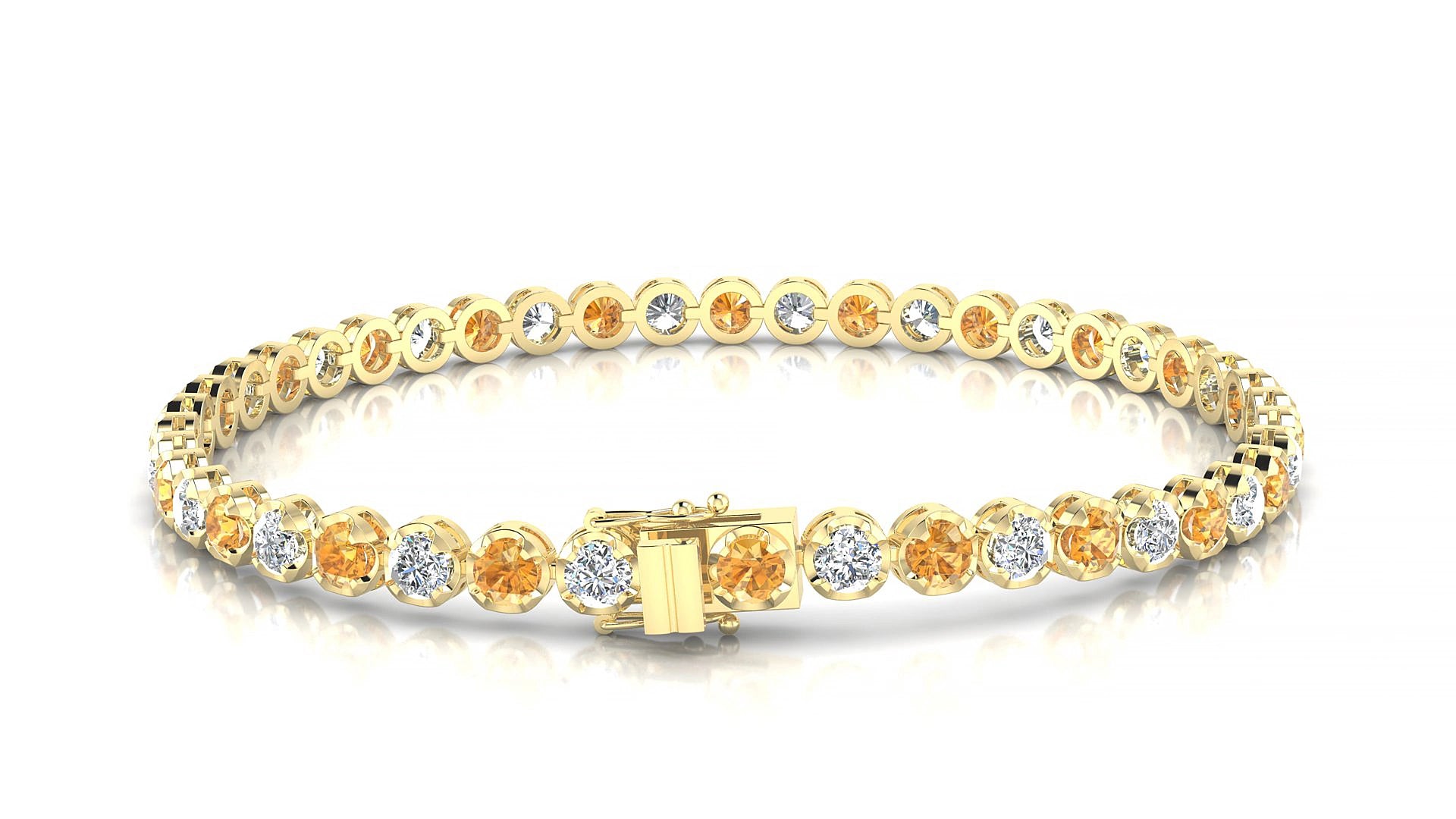 Bengal 1-1 | 18k Yellow Gold 3 mm Round Natural Citrine & Diamond 17 cm Tennis Bracelet