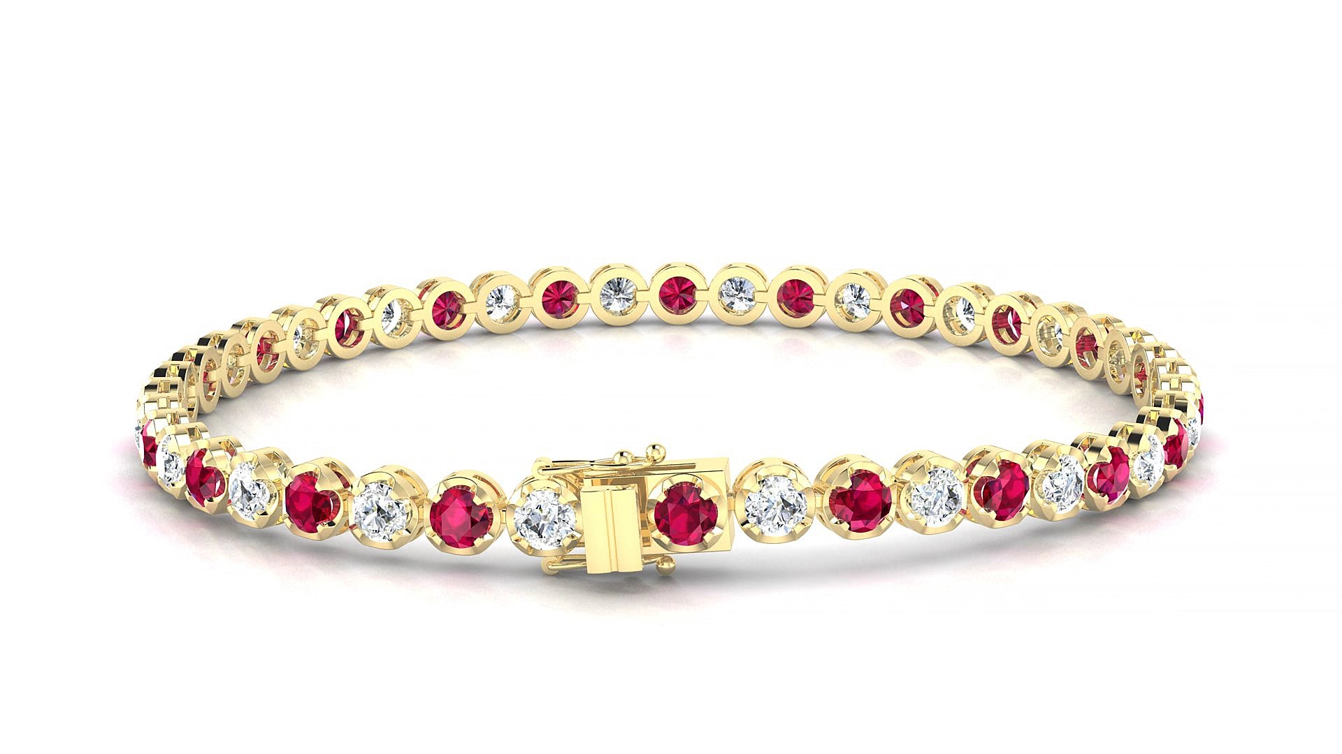 Bengal 1-1 | 18k Yellow Gold 3 mm Round Natural Ruby & Diamond 18 cm Tennis Bracelet