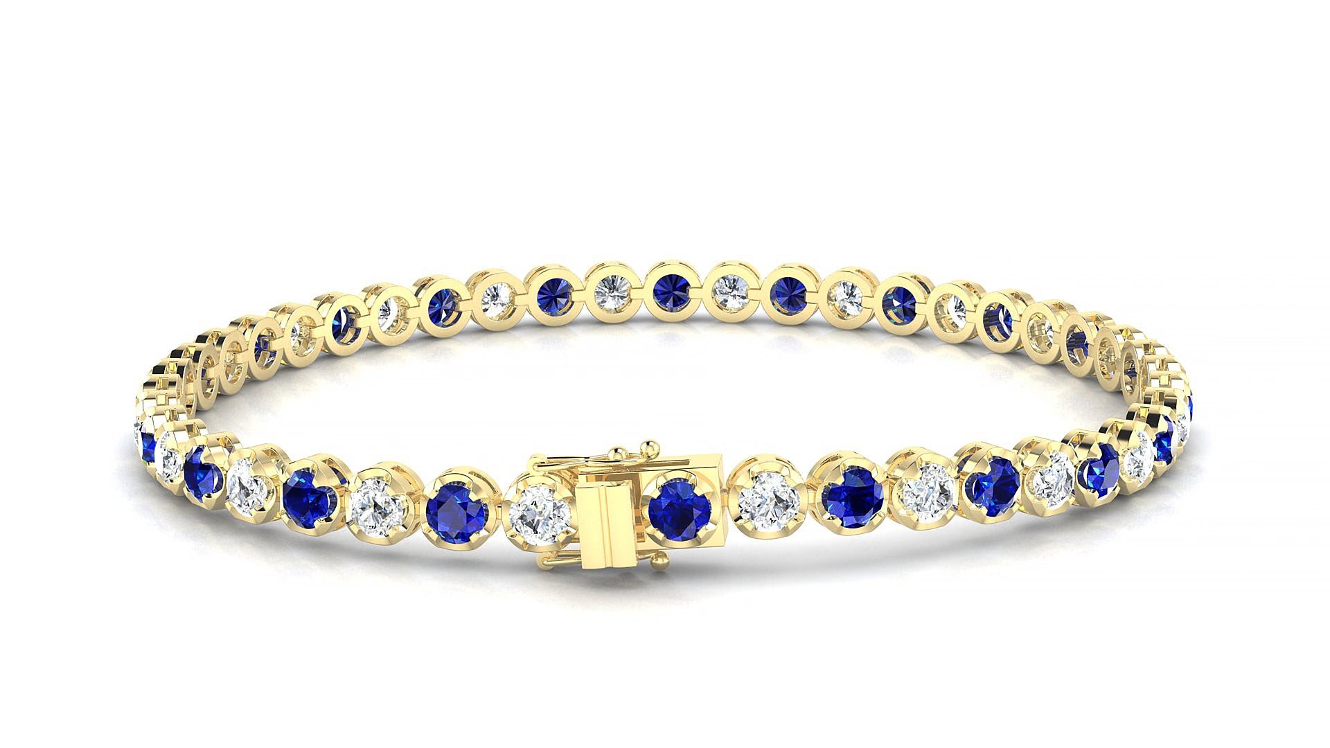 Bengal 1-1 | 18k Yellow Gold 3 mm Round Natural Sapphire & Diamond 17 cm Tennis Bracelet