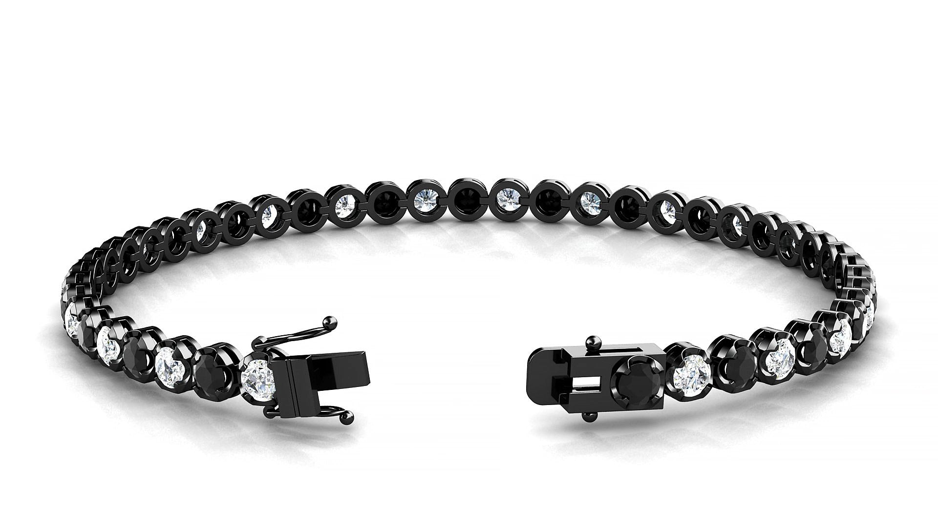 Bengal 1-1 | 18k Black Gold 3 mm Round Natural Black Diamond & Diamond 15 cm Tennis Bracelet
