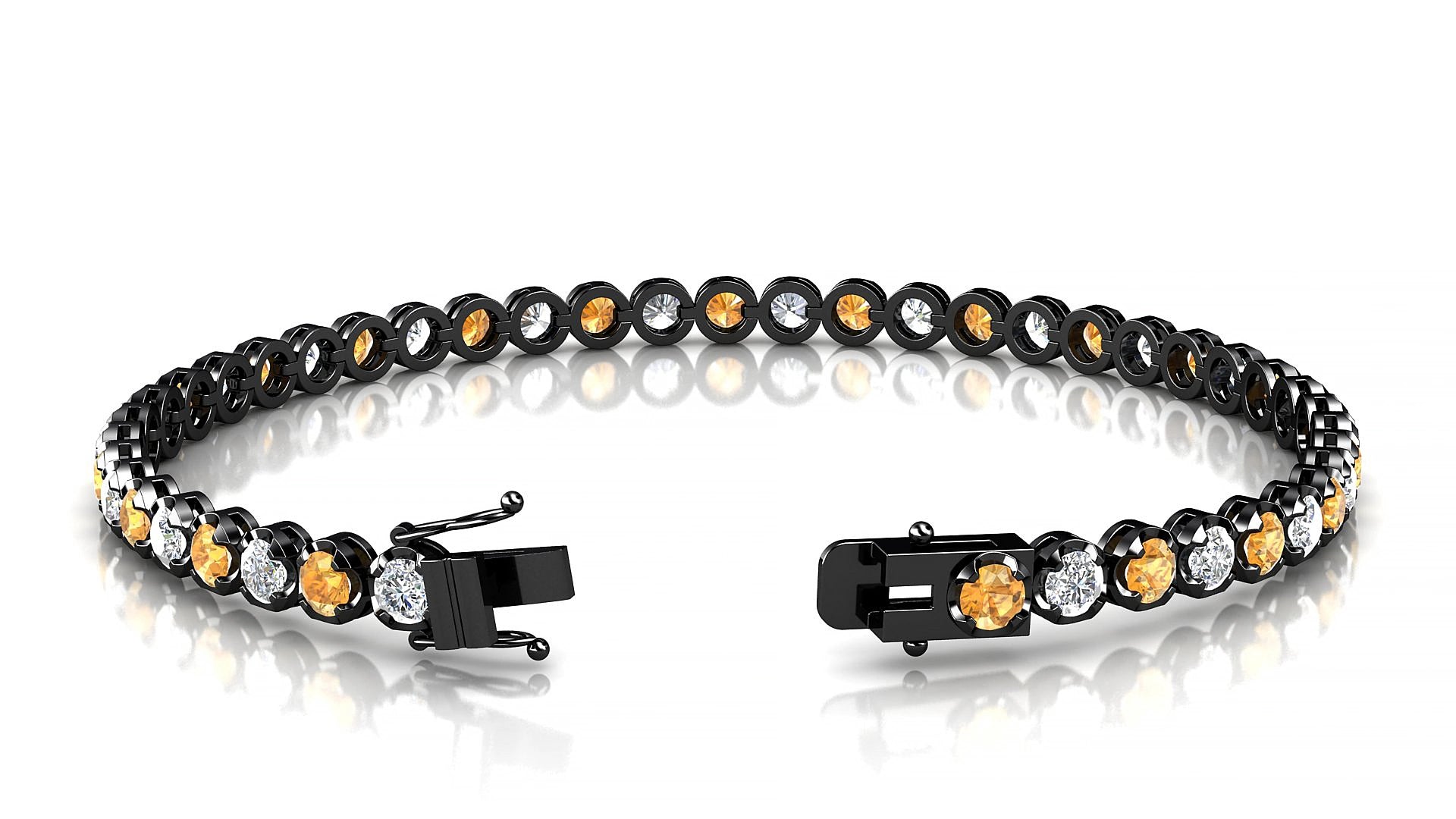 Bengal 1-1 | 18k Black Gold 3 mm Round Natural Citrine & Diamond 16 cm Tennis Bracelet