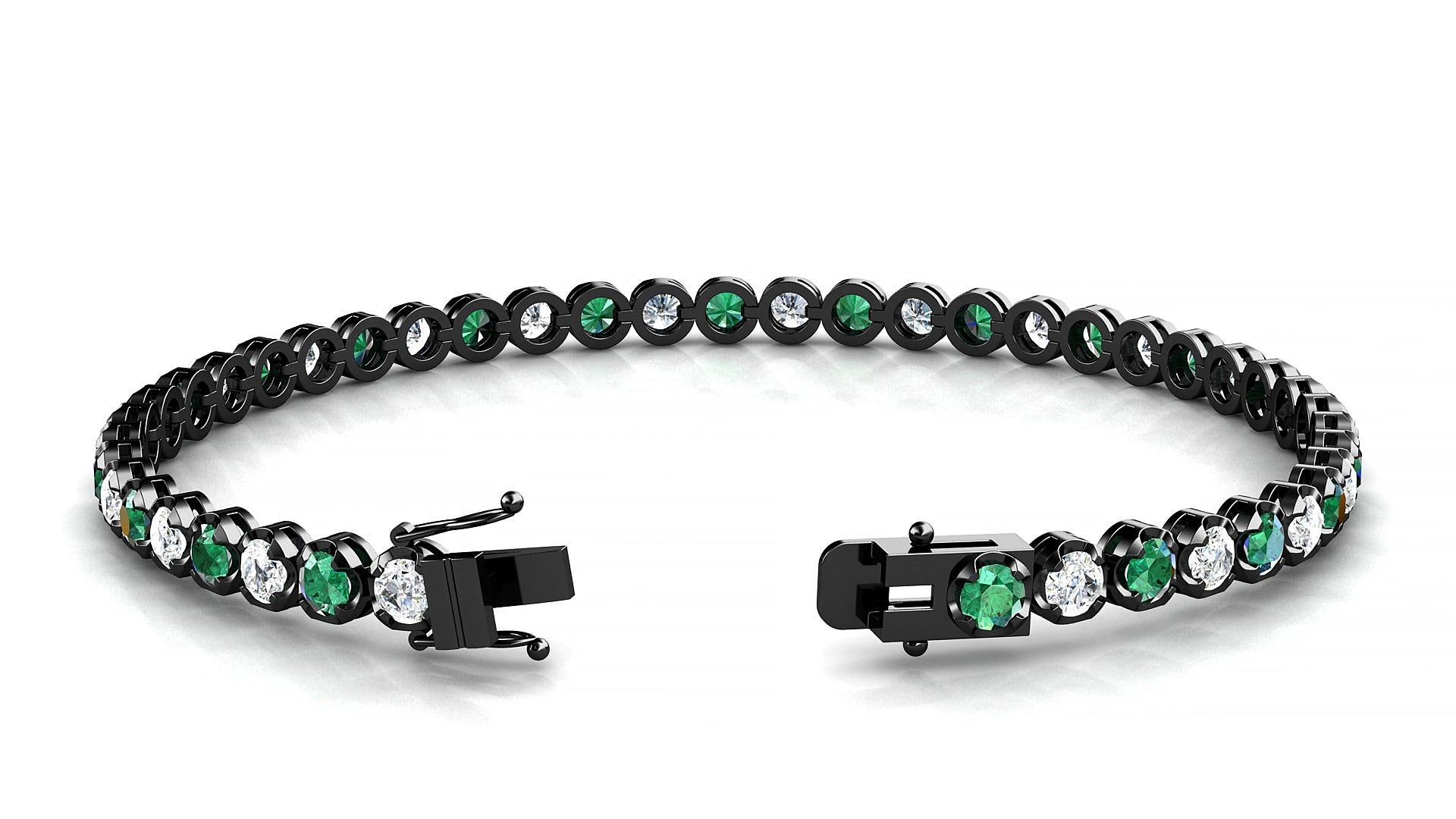 Bengal 1-1 | 18k Black Gold 3 mm Round Natural Emerald & Diamond 20 cm Tennis Bracelet
