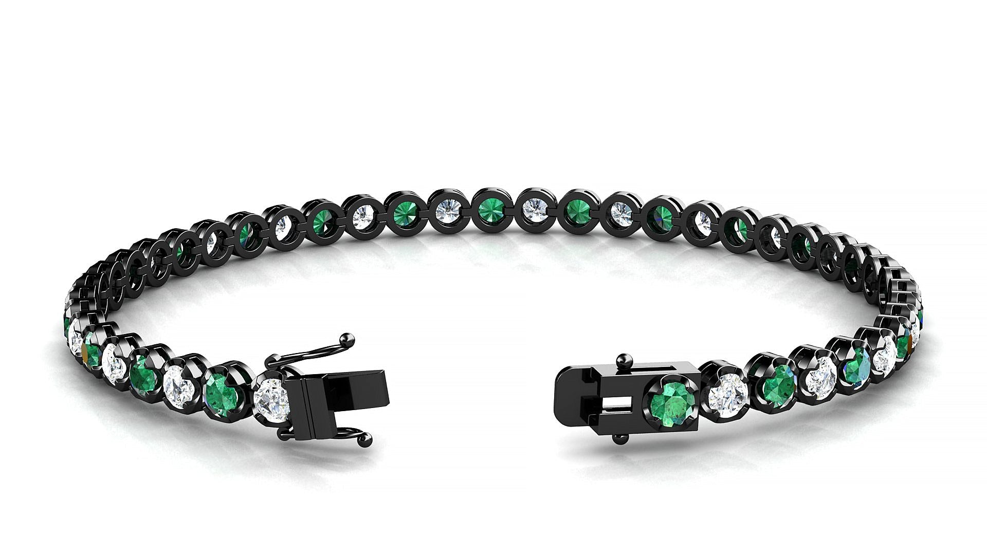 Bengal 1-1 | 18k Black Gold 3 mm Round Natural Emerald & Diamond Tennis Bracelet