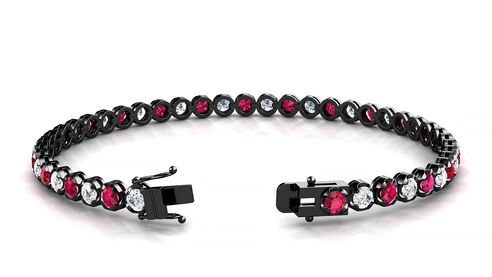 Bengal 1-1 | 18k Black Gold 3 mm Round Natural Ruby & Diamond 19 cm Tennis Bracelet