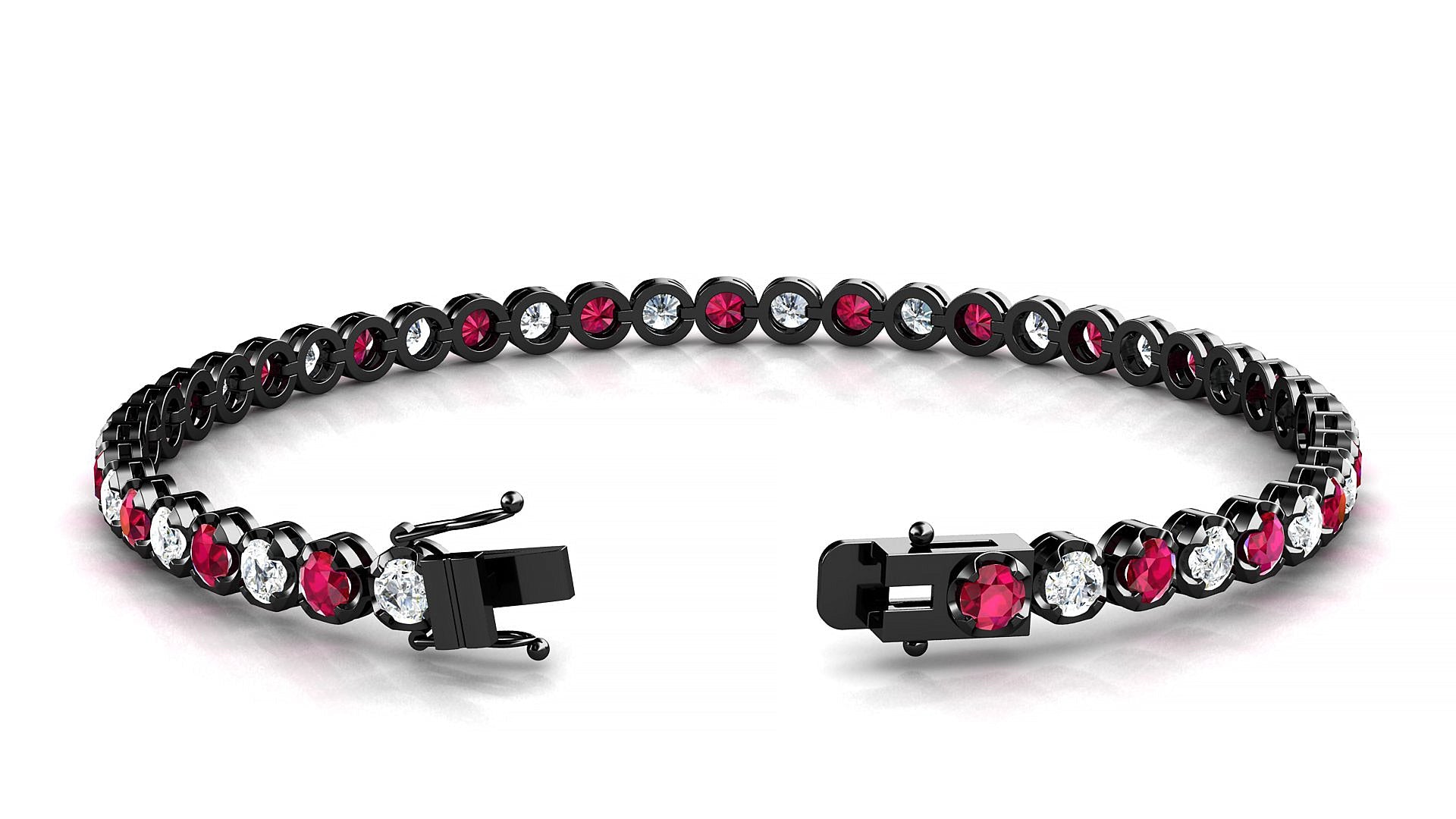 Bengal 1-1 | 18k Black Gold 3 mm Round Natural Ruby & Diamond Tennis Bracelet
