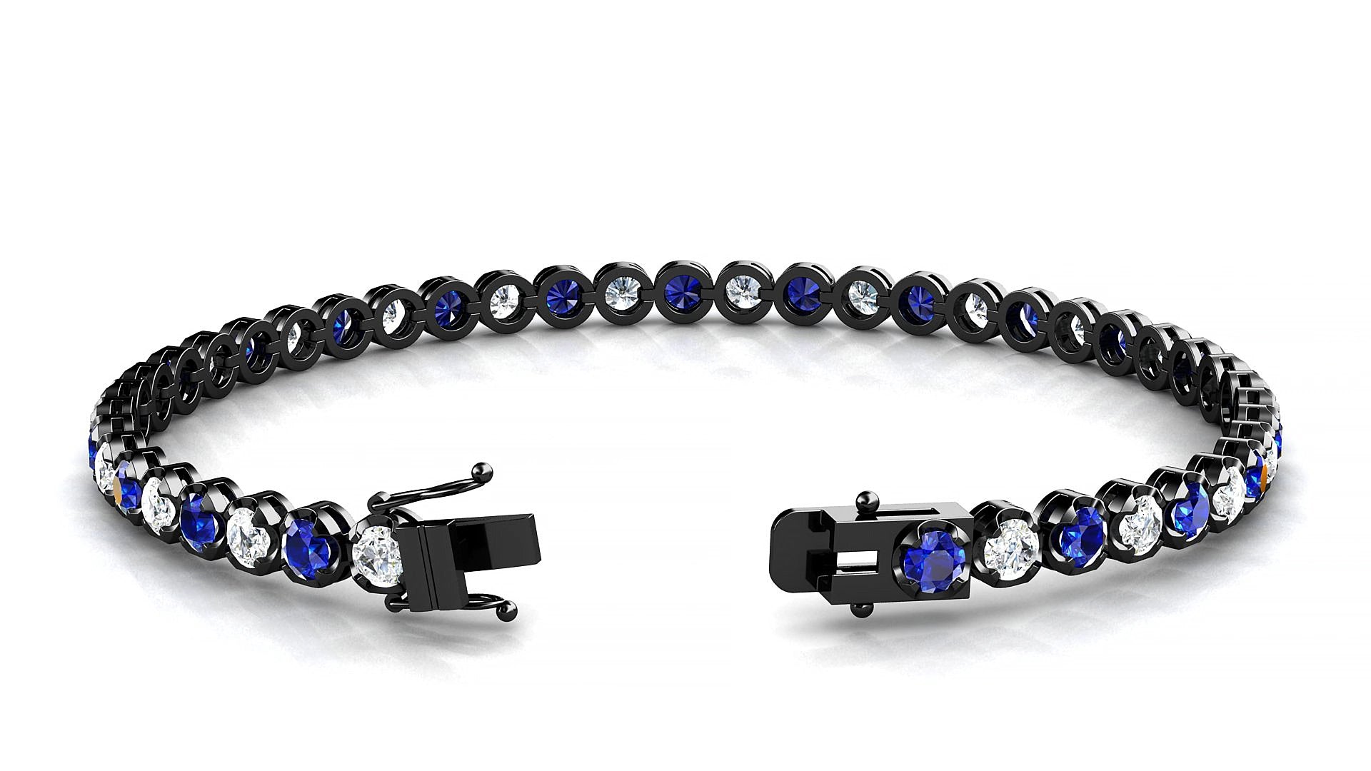 Bengal 1-1 | 18k Black Gold 3 mm Round Natural Sapphire & Diamond 20 cm Tennis Bracelet