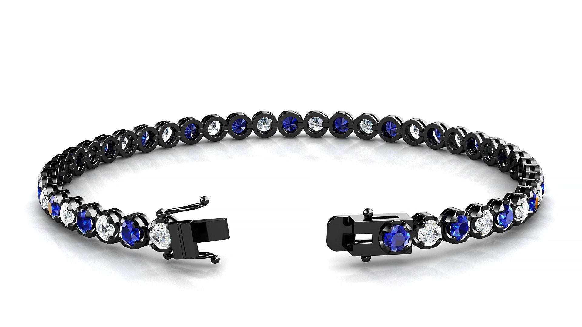 Bengal 1-1 | 18k Black Gold 3 mm Round Natural Sapphire & Diamond Tennis Bracelet