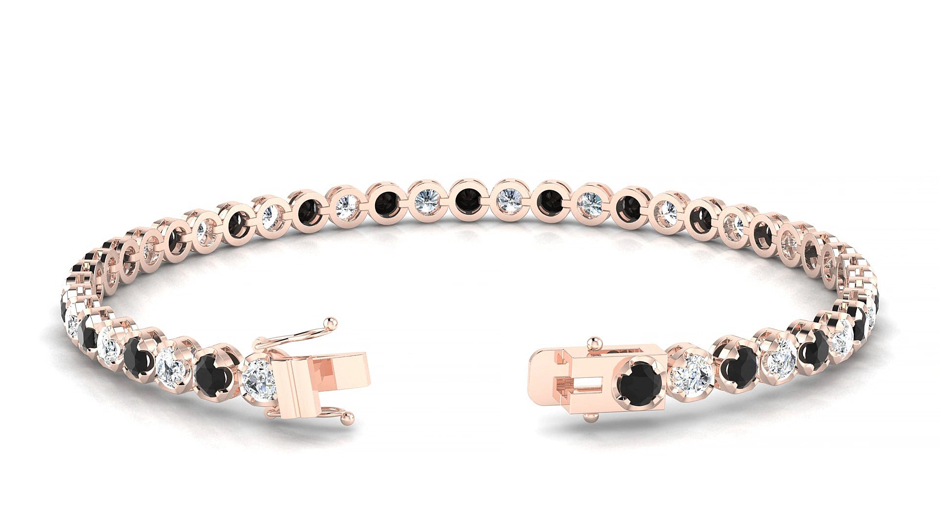 Bengal 1-1 | 18k Rose Gold 3 mm Round Natural Black Diamond & Diamond 17 cm Tennis Bracelet