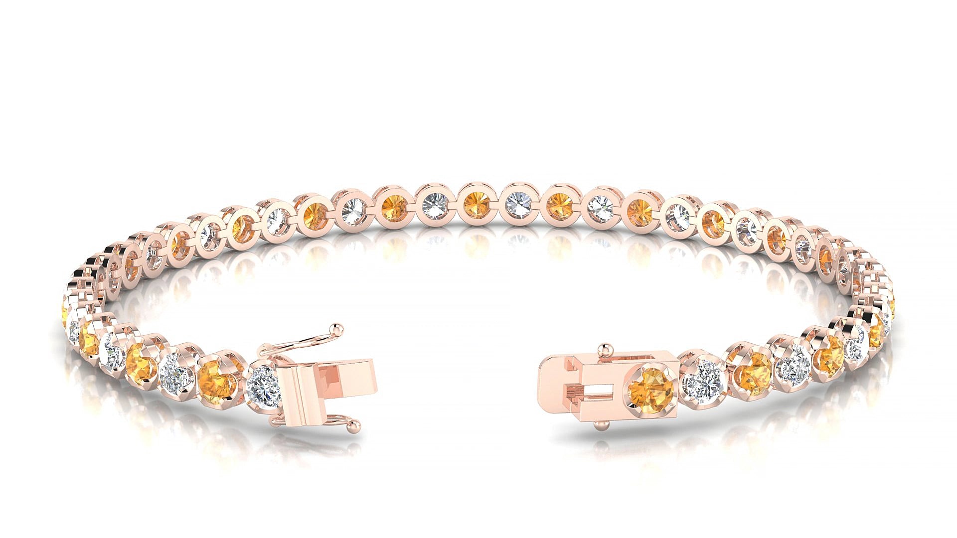 Bengal 1-1 | 18k Rose Gold 3 mm Round Natural Citrine & Diamond 15 cm Tennis Bracelet