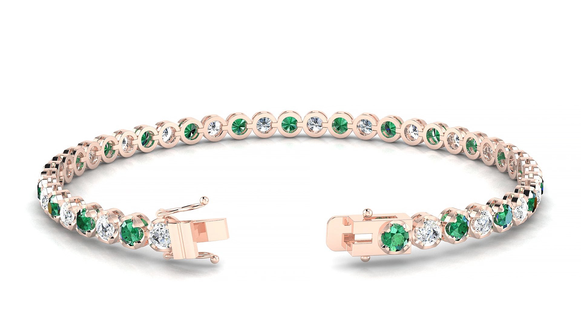 Bengal 1-1 | 18k Rose Gold 3 mm Round Natural Emerald & Diamond 17 cm Tennis Bracelet