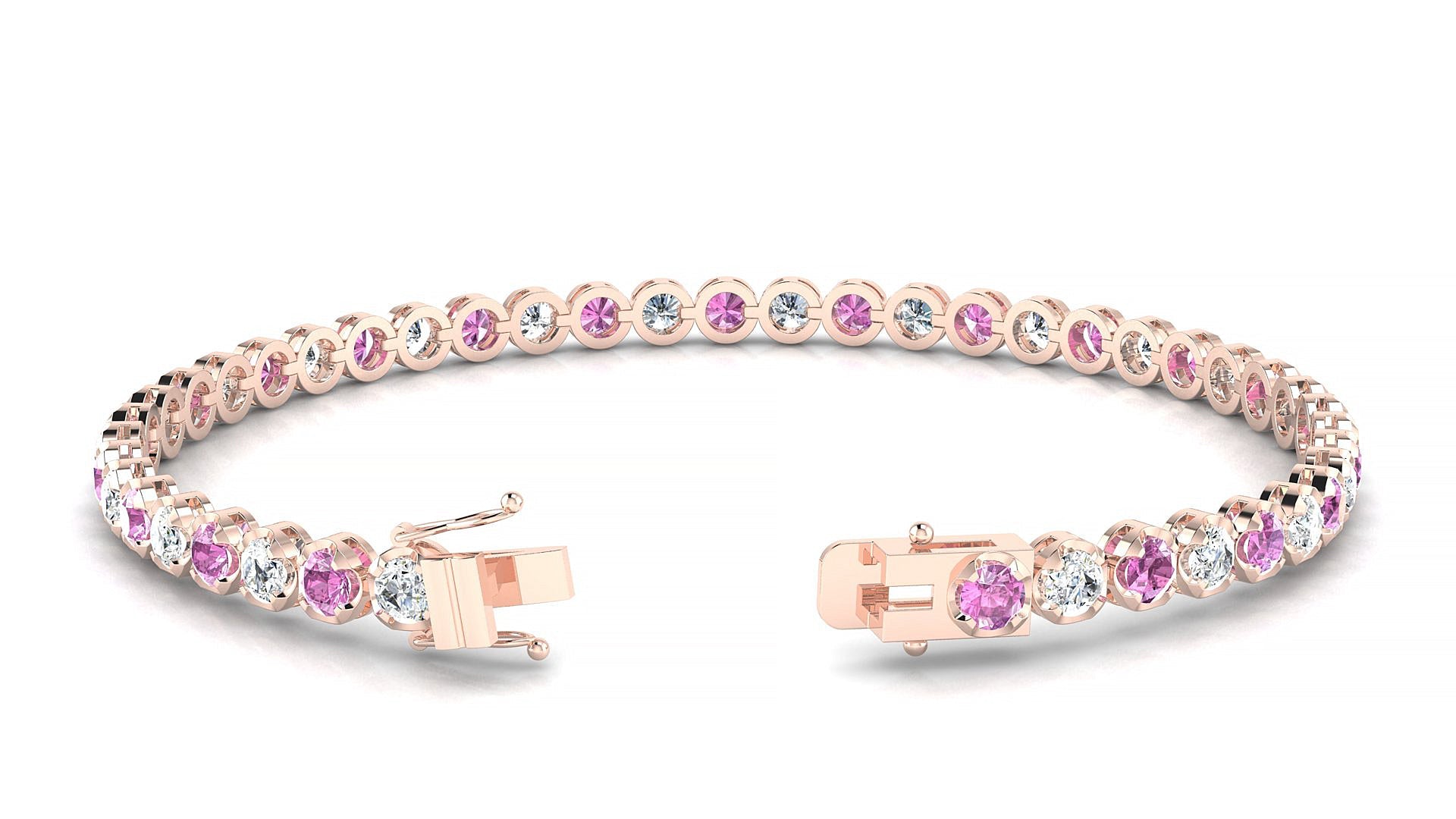 Bengal 1-1 | 18k Rose Gold 3 mm Round Natural Pink Sapphire & Diamond Tennis Bracelet