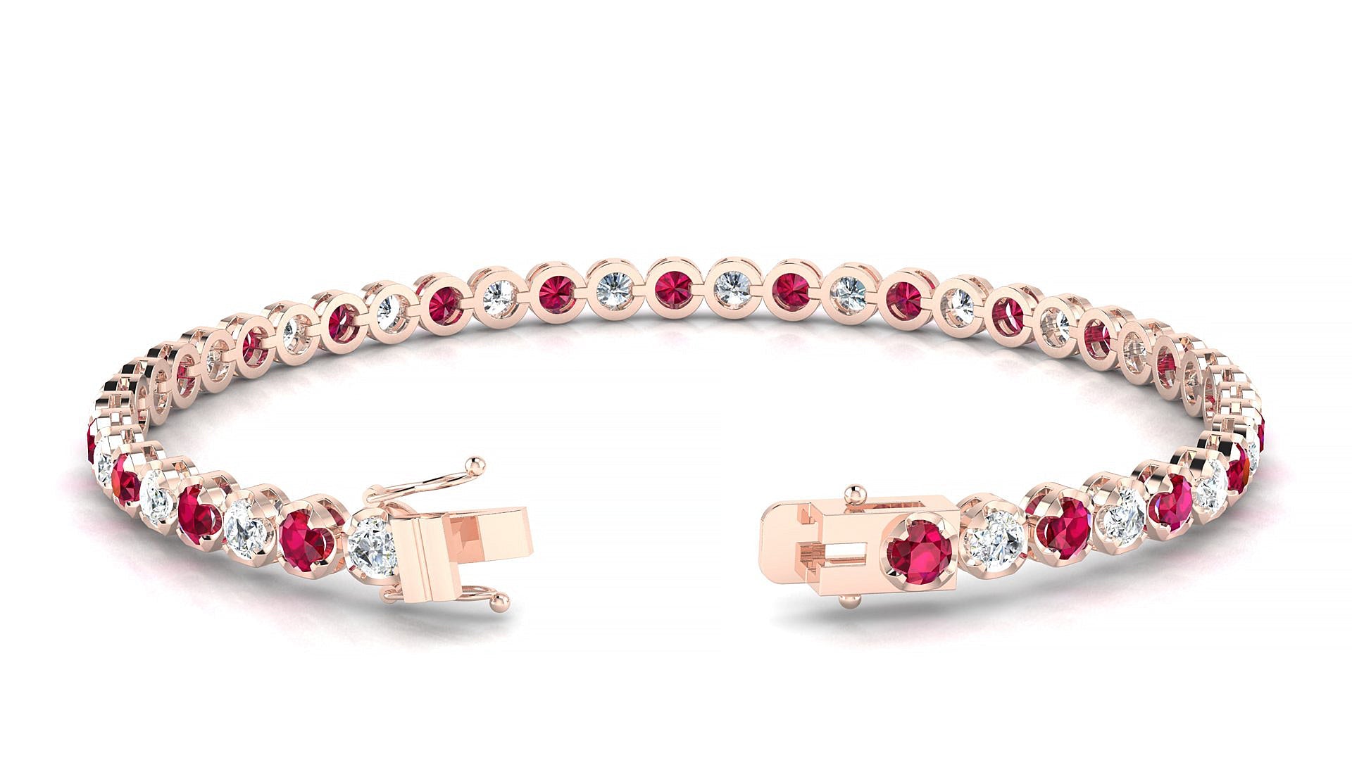 Bengal 1-1 | 18k Rose Gold 3 mm Round Natural Ruby & Diamond Tennis Bracelet
