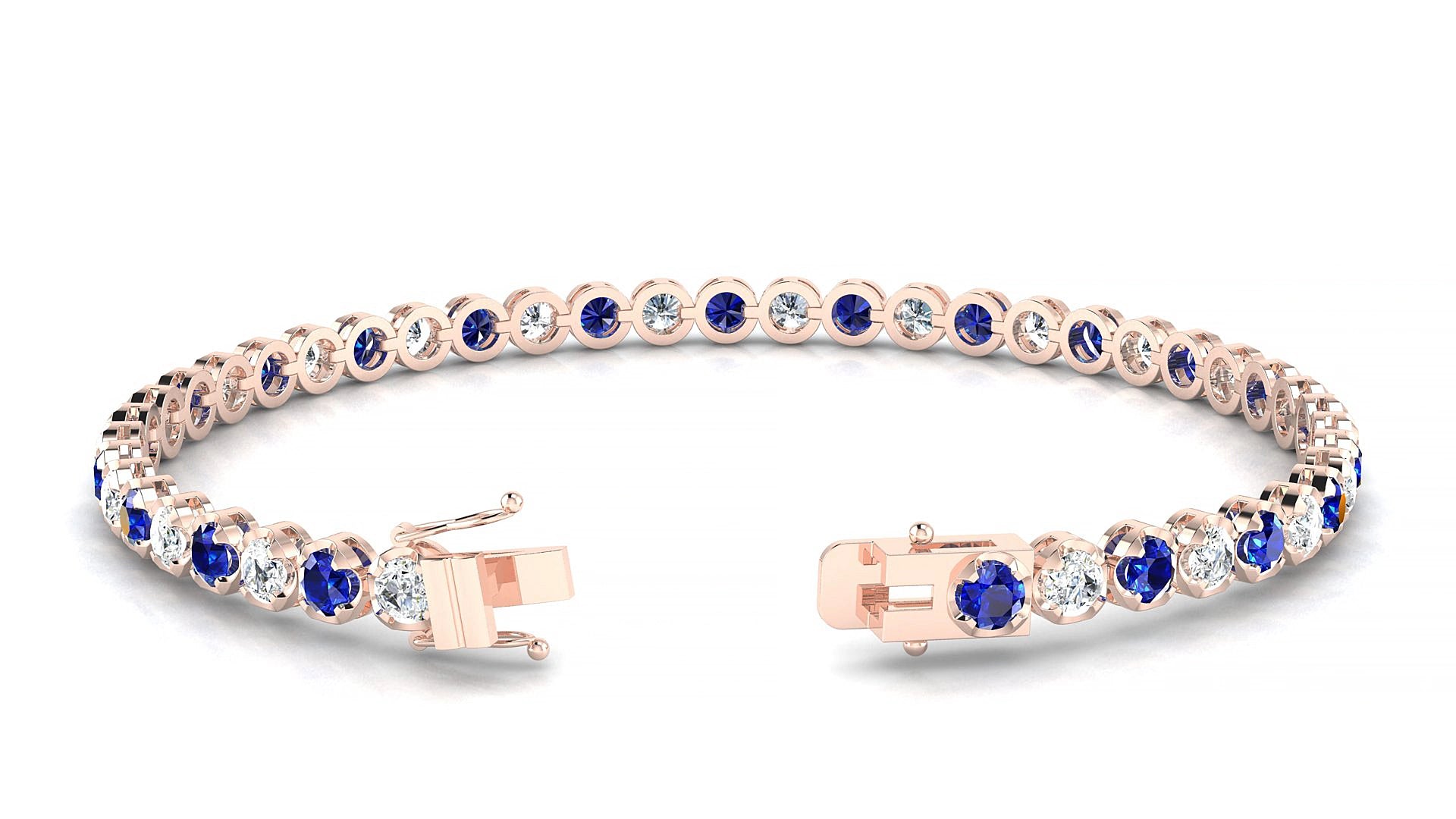 Bengal 1-1 | 18k Rose Gold 3 mm Round Natural Sapphire & Diamond 15 cm Tennis Bracelet