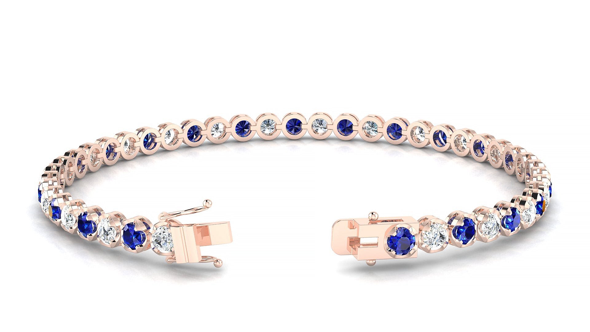 Bengal 1-1 | 18k Rose Gold 3 mm Round Natural Sapphire & Diamond Tennis Bracelet