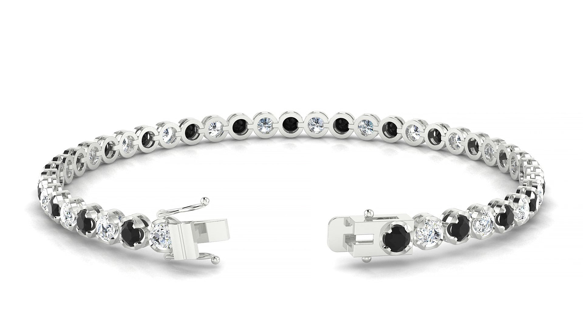 Bengal 1-1 | 18k White Gold 3 mm Round Natural Black Diamond & Diamond 18 cm Tennis Bracelet