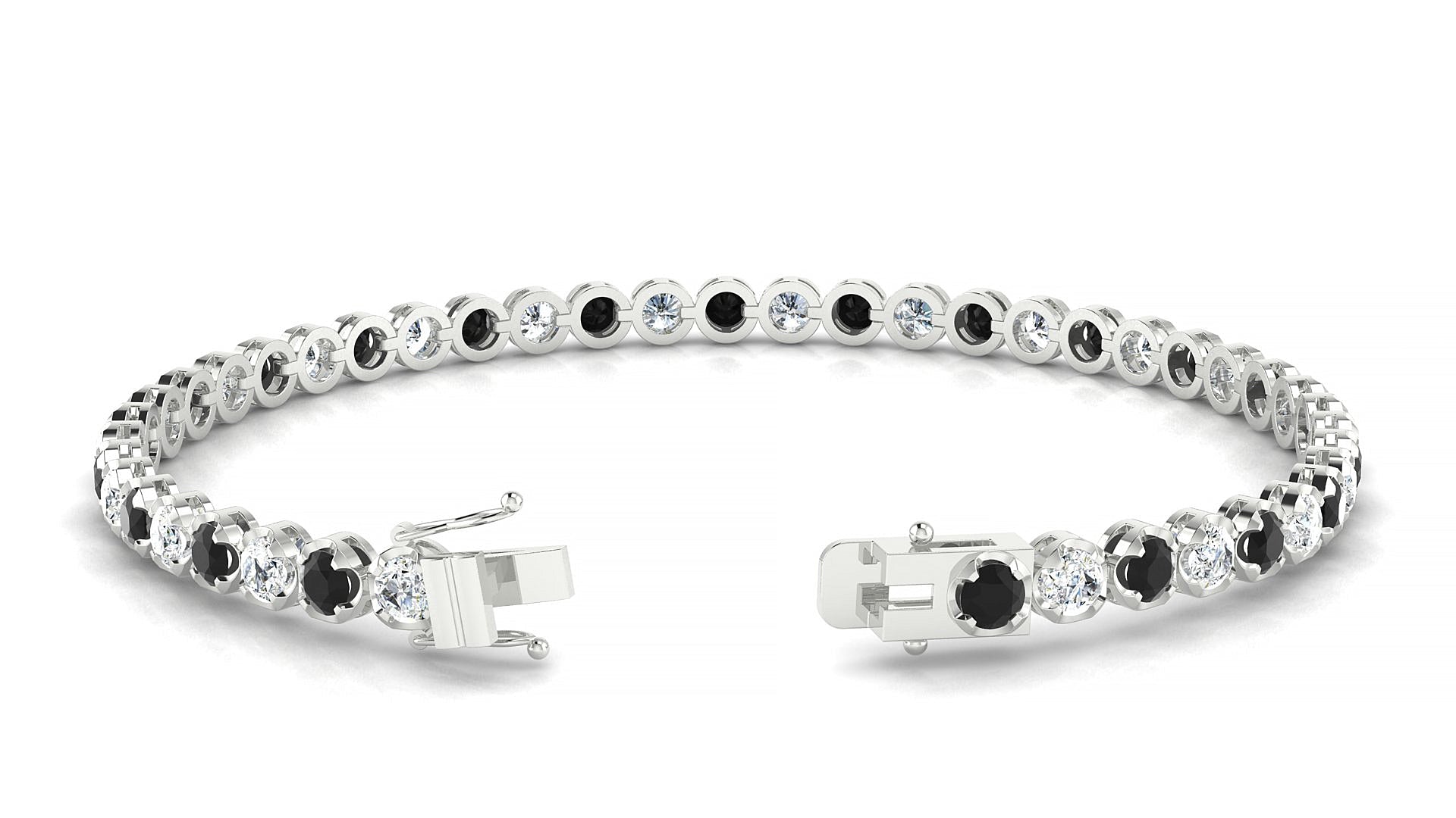 Bengal 1-1 | 18k White Gold 3 mm Round Natural Black Diamond & Diamond Tennis Bracelet