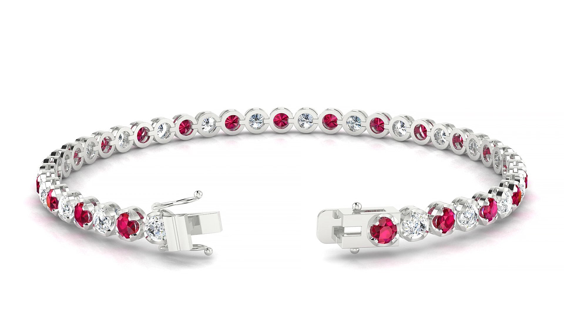 Bengal 1-1 | 18k White Gold 3 mm Round Natural Ruby & Diamond 16 cm Tennis Bracelet